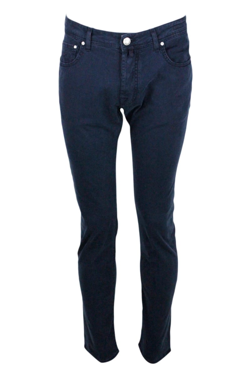 Jacob Cohen 5-pocket Stretch Light Cotton Bull Trousers With Closure Buttons And Pony Skin With Embossed Logo