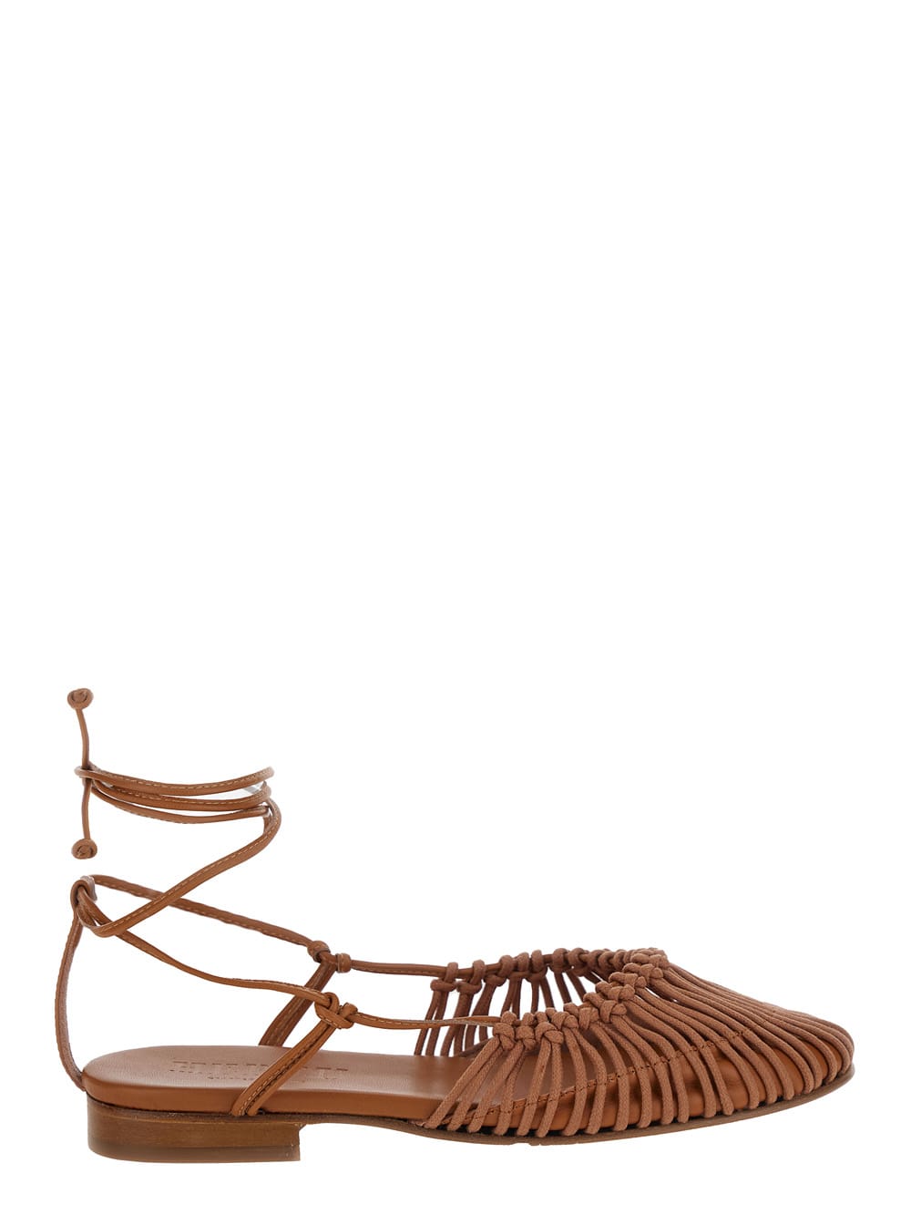 mantera Brown Ballerinas With Ankle Strings In Leather Woman