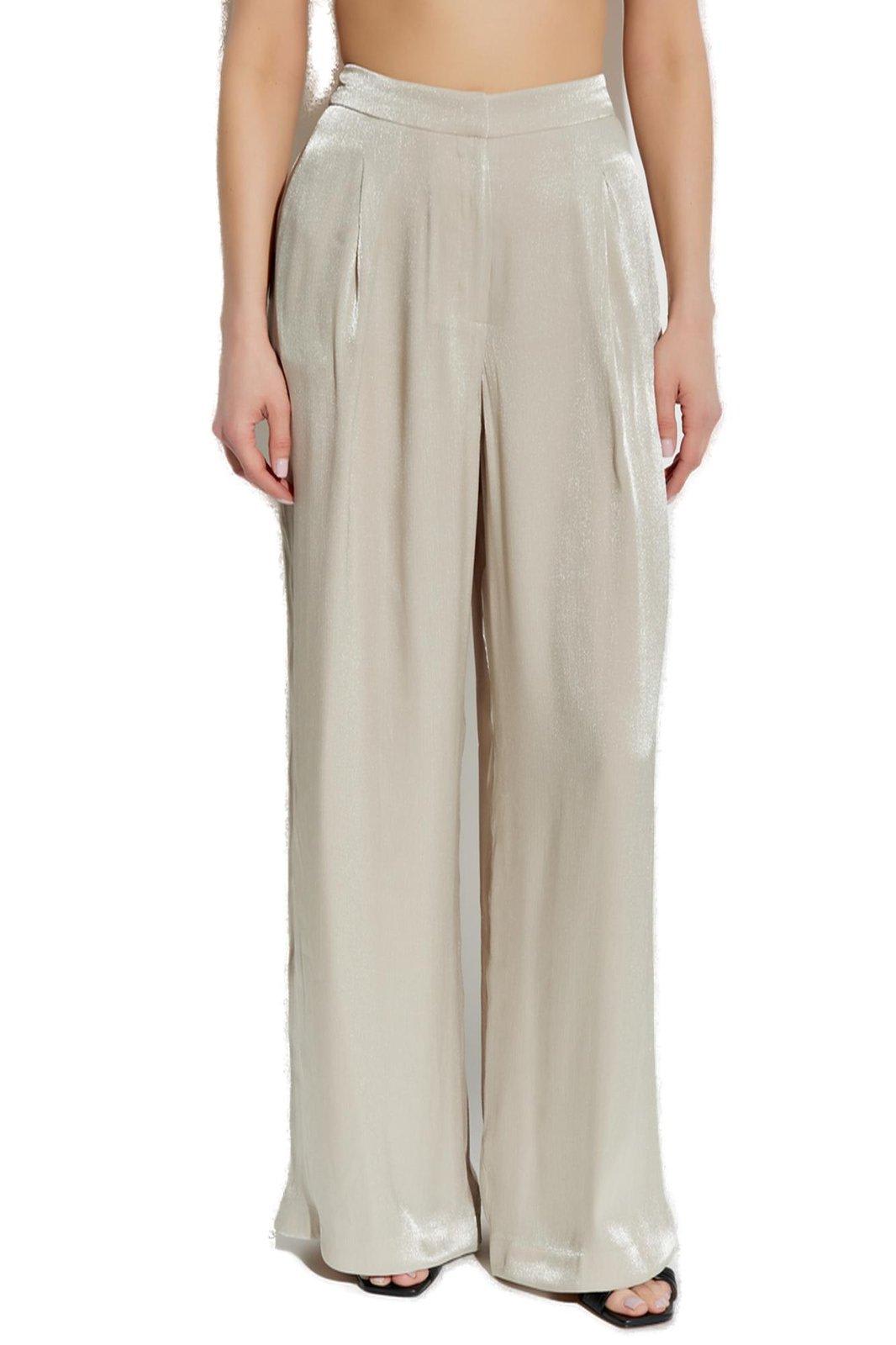 Michael Kors Metallic Crinkled Wide-leg Trousers In Dune