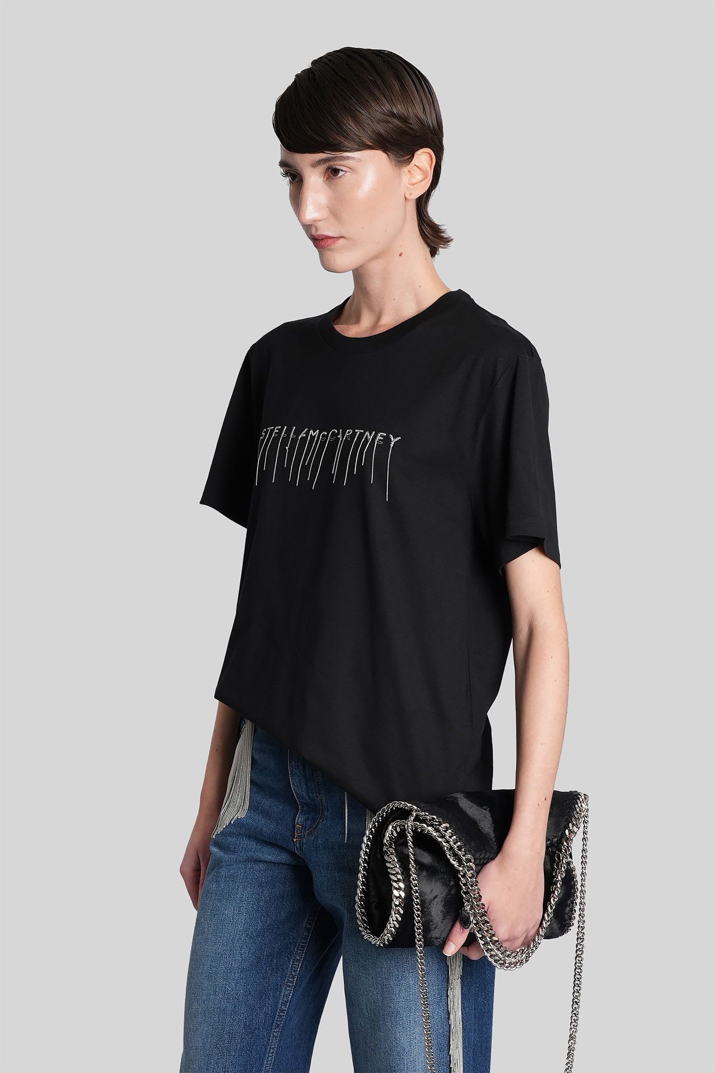 Stella Mccartney Logo T-shirt With Embroidery And Round Neck In Black
