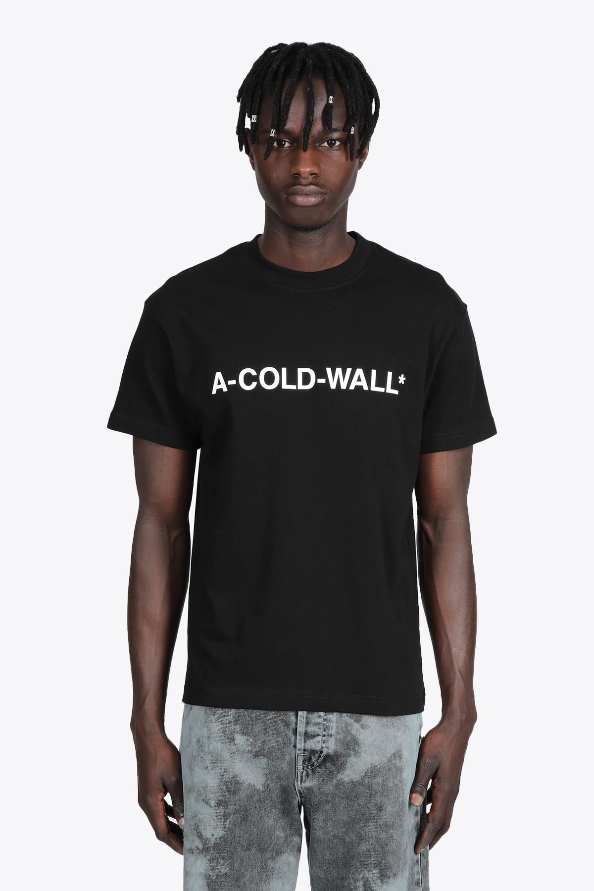A-COLD-WALL Knitted Esssential Ss Logo T-shirt Black cotton t-shirt with front logo