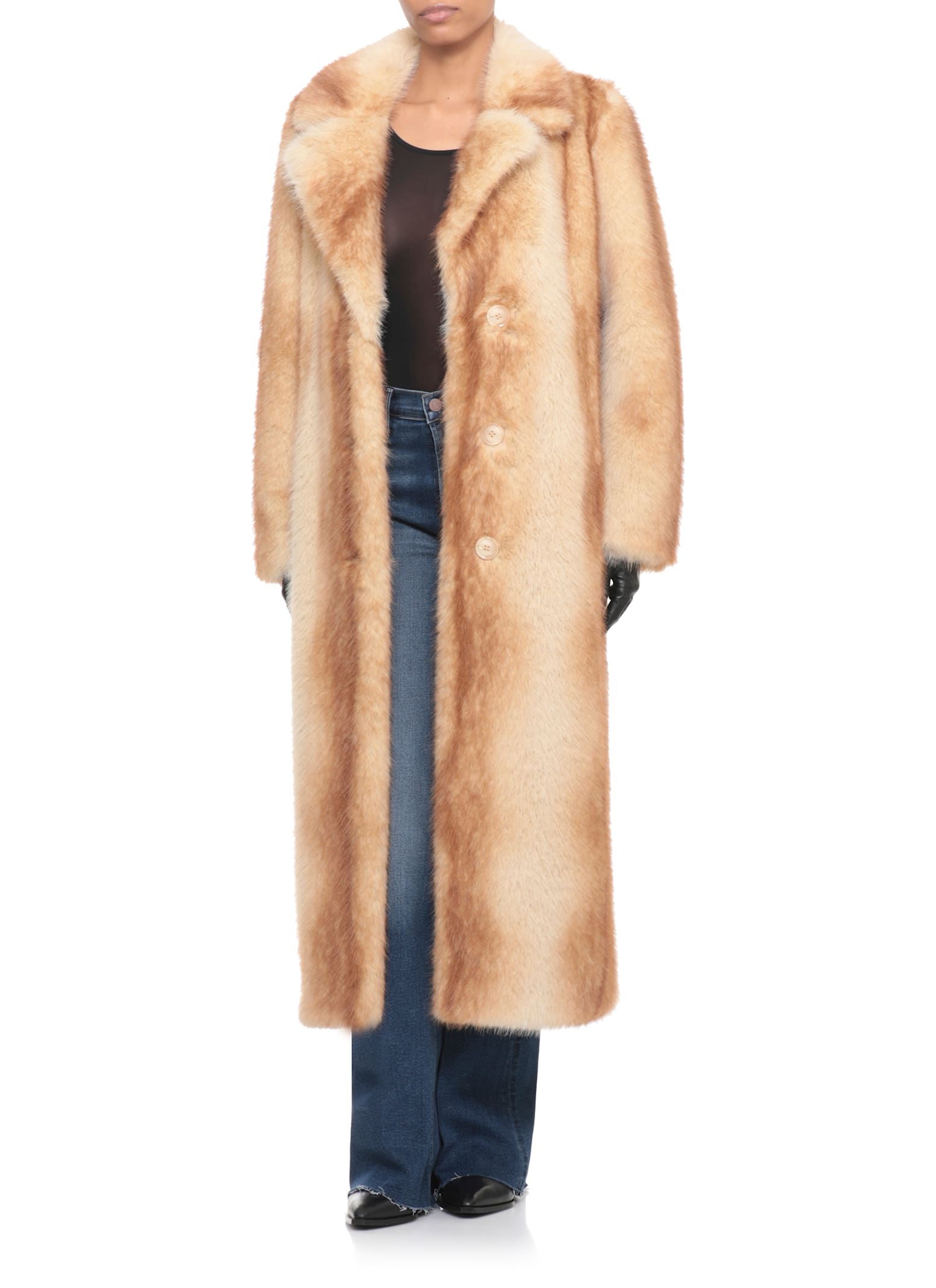 Stand Studio Straight Silhouette Electric Red Synthetic Fur Coat In Neutral