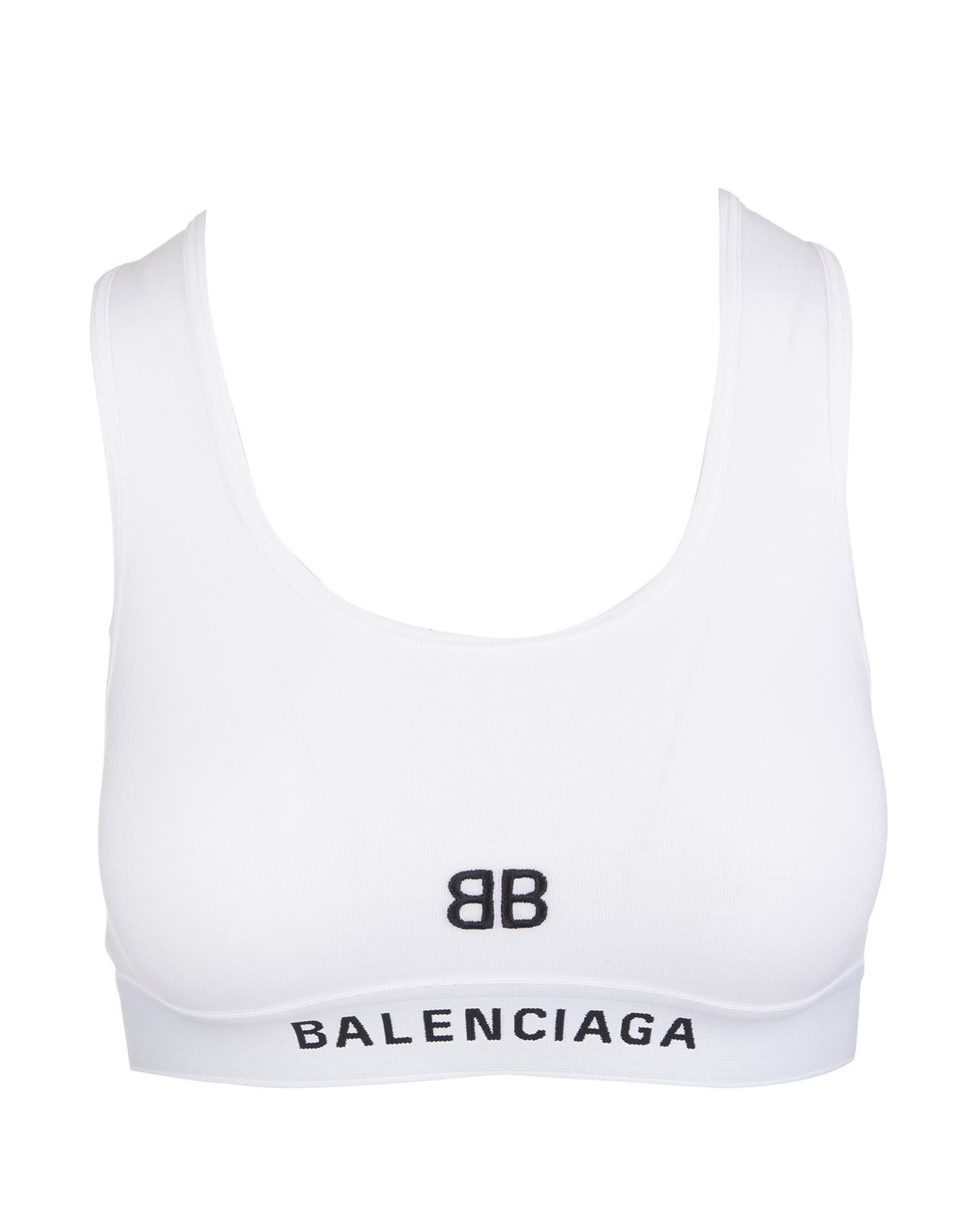 Balenciaga White Sports Bra With Black Bb Logo