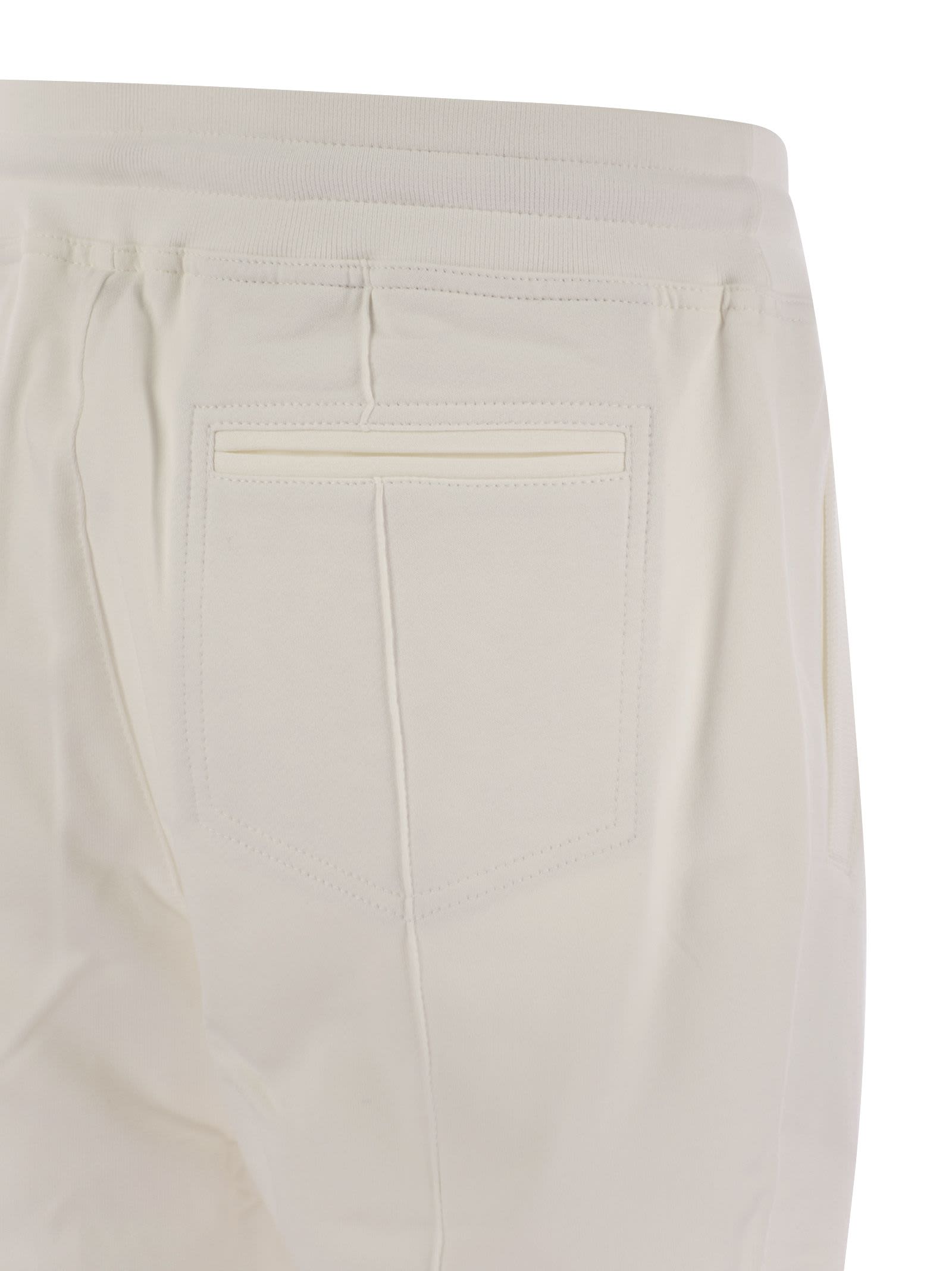 Shop Brunello Cucinelli Cotton Fleece Trousers With Crête And Elasticated Hem In White