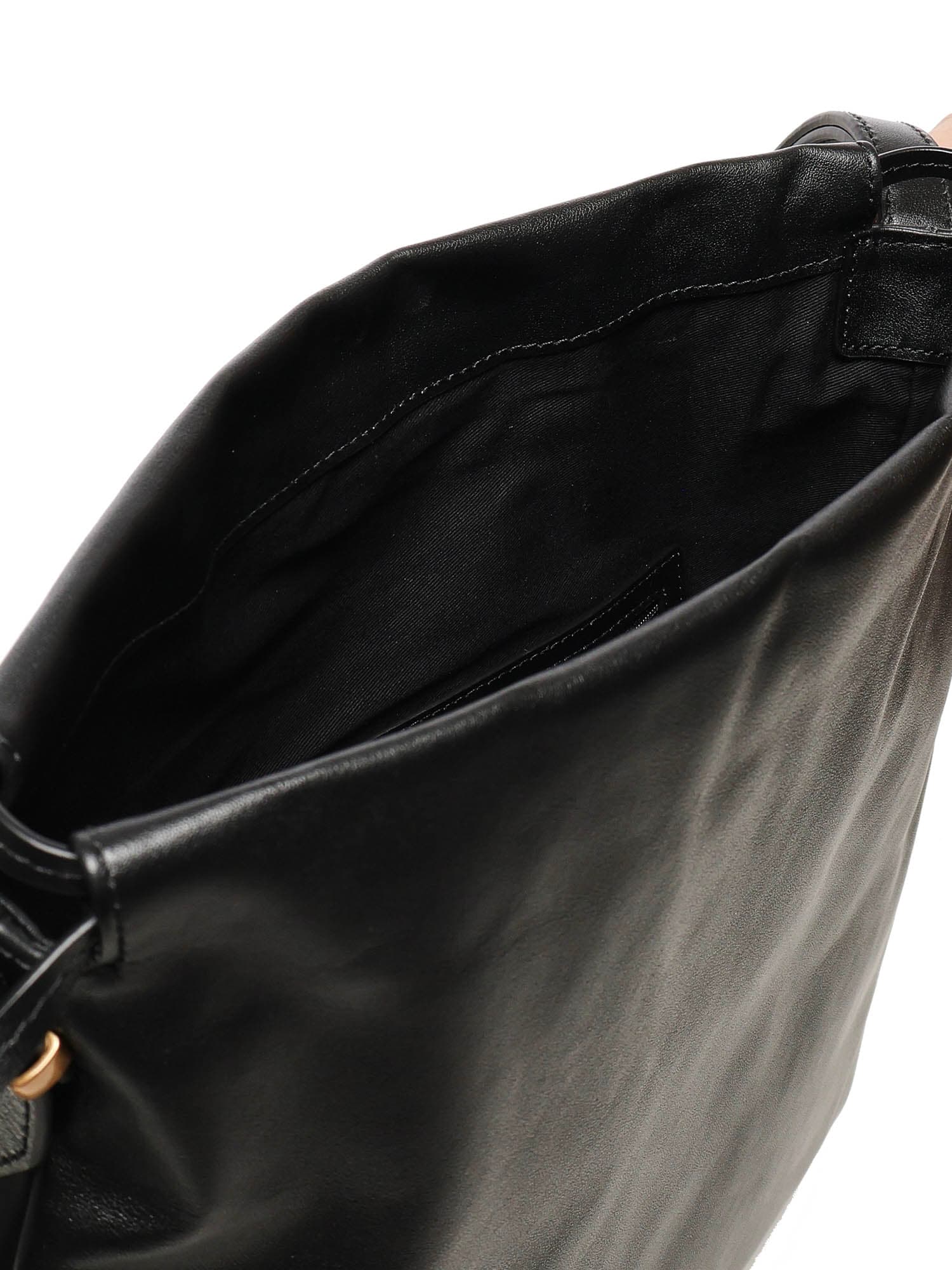 Pinko Drawstring Leather Shoulder Bag In Black