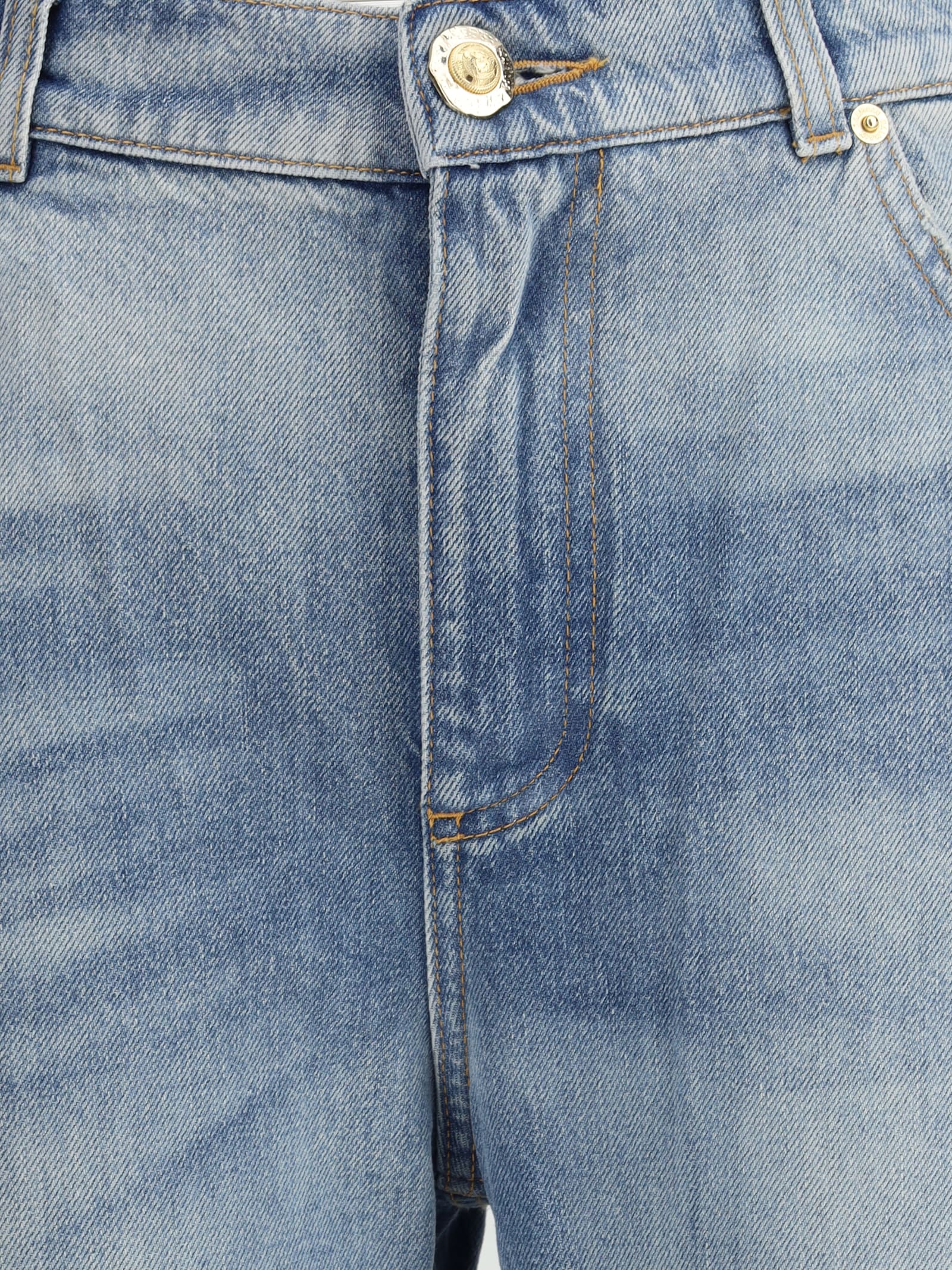 Balmain Flared Cotton Jeans Distressed Finish In Blue