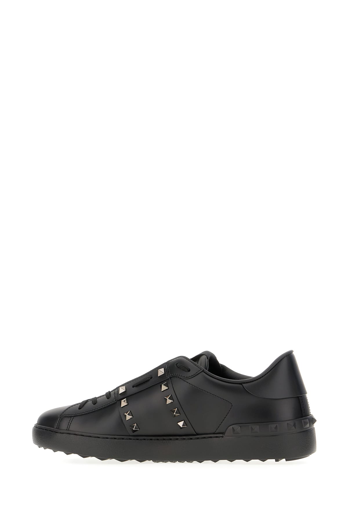 Shop Valentino Black Leather Rockstud Sneakers In Nero