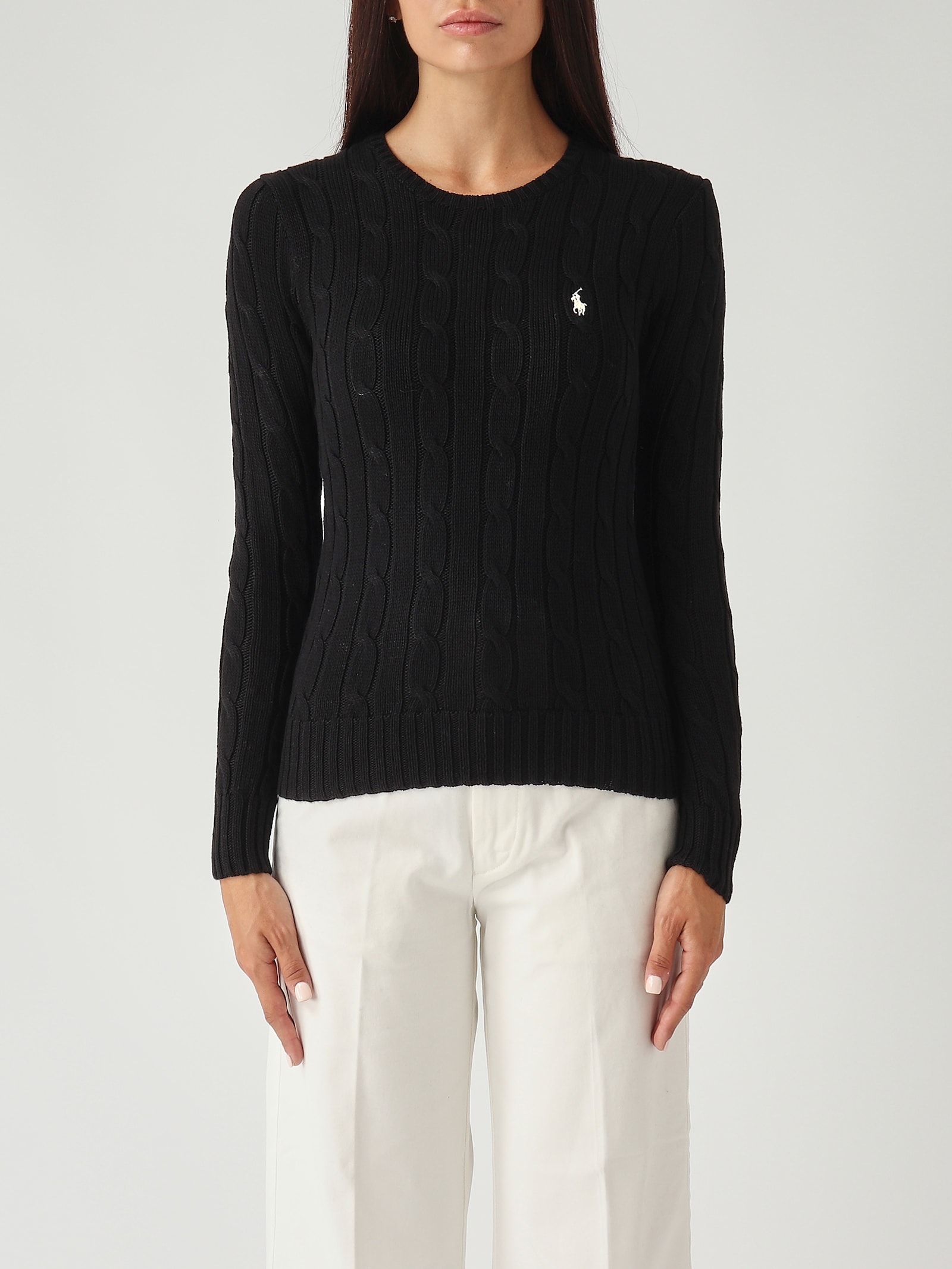 Polo Ralph Lauren Girocollo In Cotone (better Cotton) A Trecce Sweater In Black
