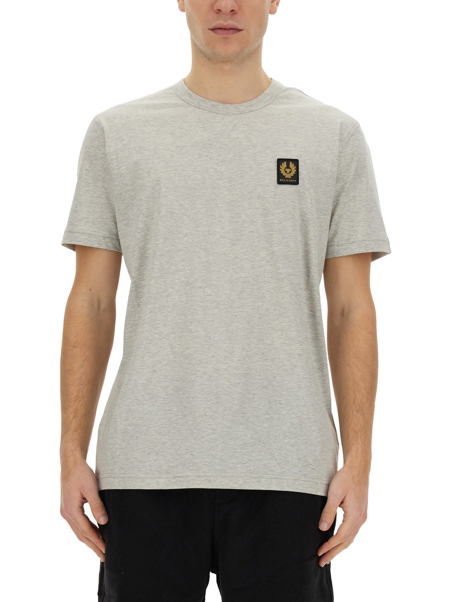 Shop Belstaff T-shirt With Logo Patch In Old Silver Heather