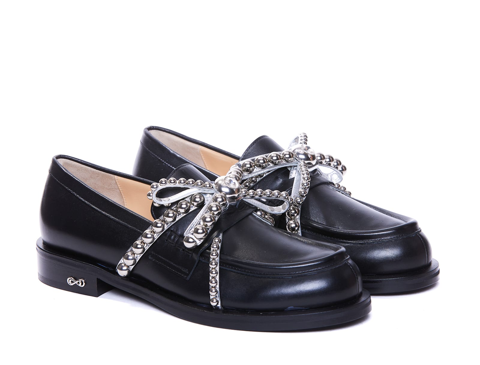 Shop Mach &amp; Mach Crystal Studs Loafers In Black