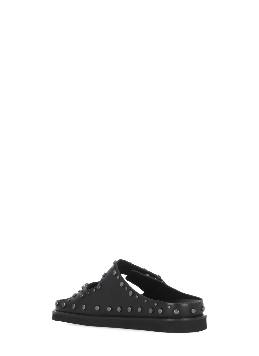 Ash Ultra Black Leather Studded Two Bar Mules