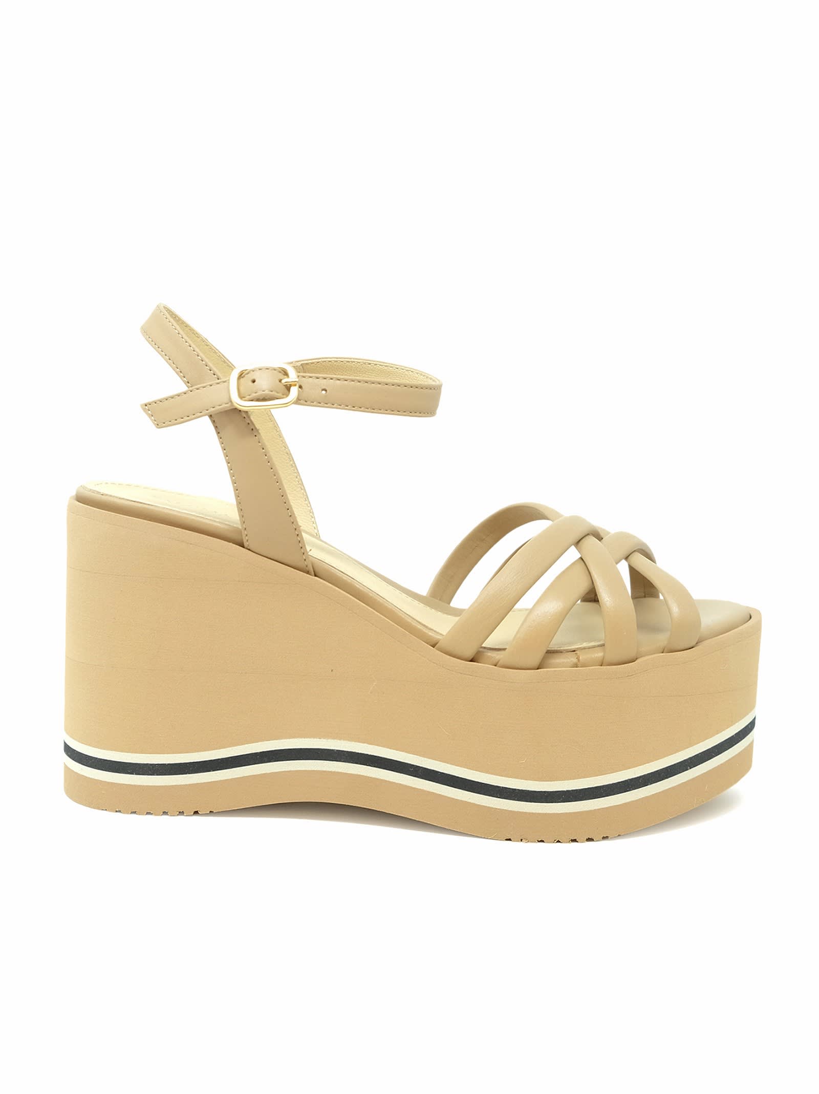 Paloma Barceló Paloma Barcelo 24-1022 Beige Leather Lioba Wedge Sandals In Neutral