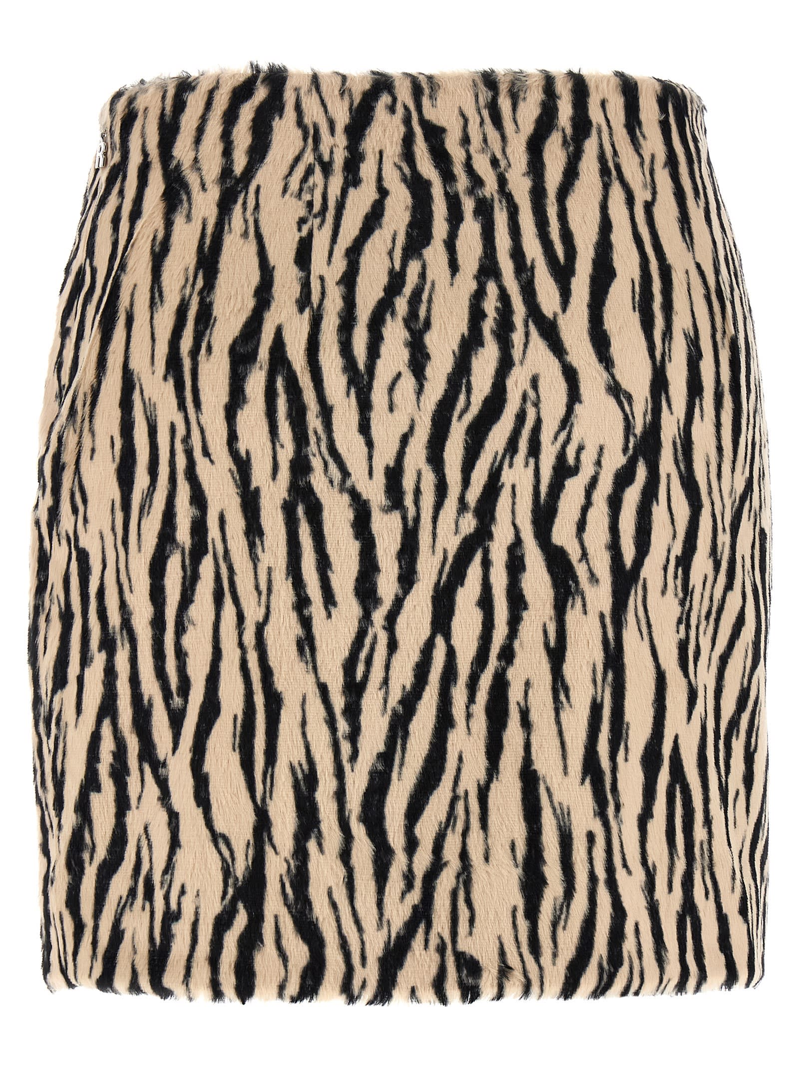 Rotate Birger Christensen Womens Egret Comb Printed Faux-fur Cotton-blend Mini Skirt In Multi