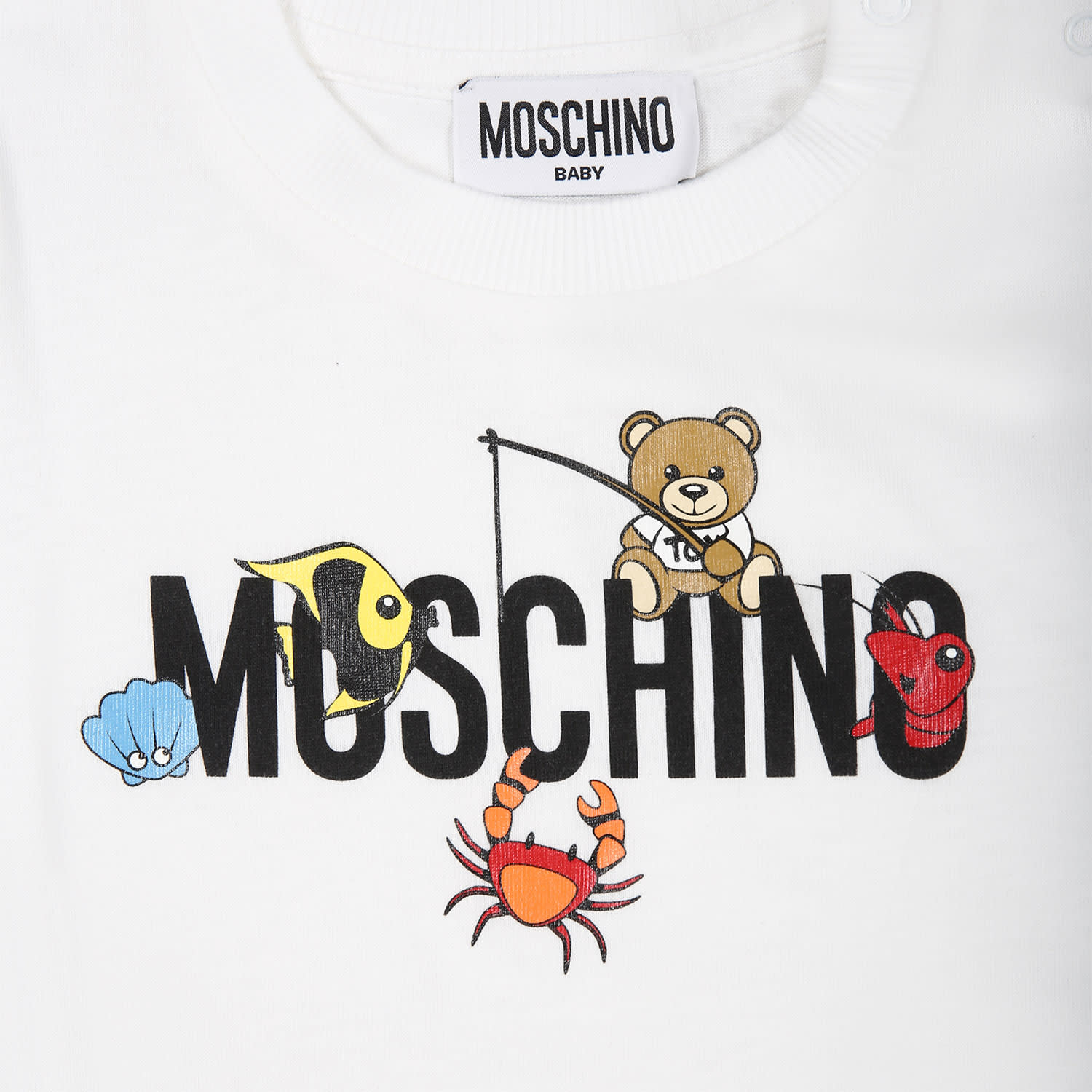 Shop Moschino White Dress For Baby Girl With Logo And Animals