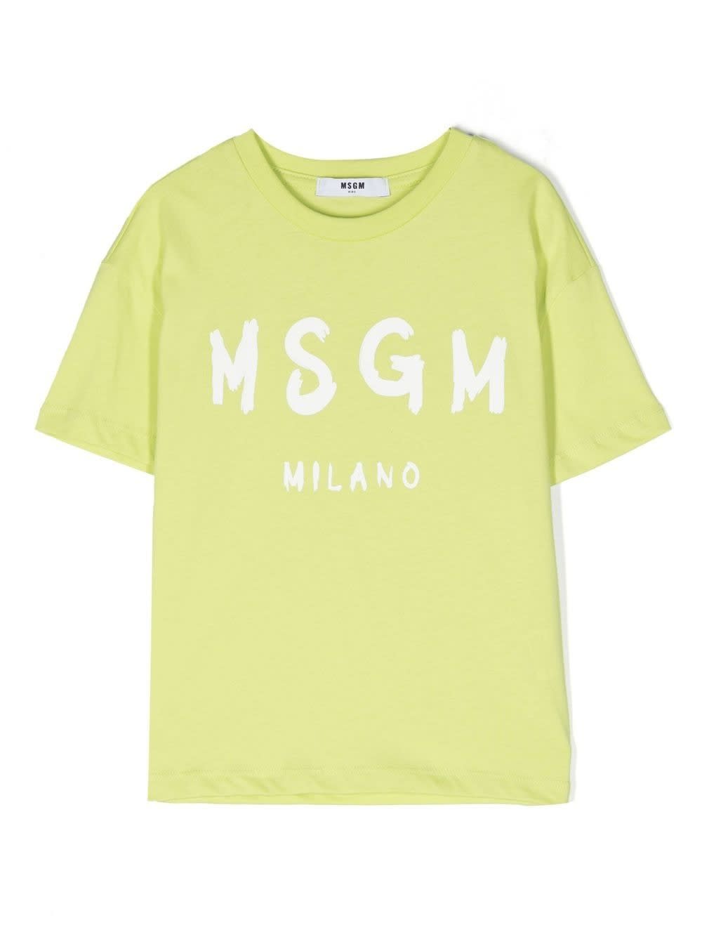 Msgm Kids' T-shirt Gialla Con Logo Bianco In Yellow