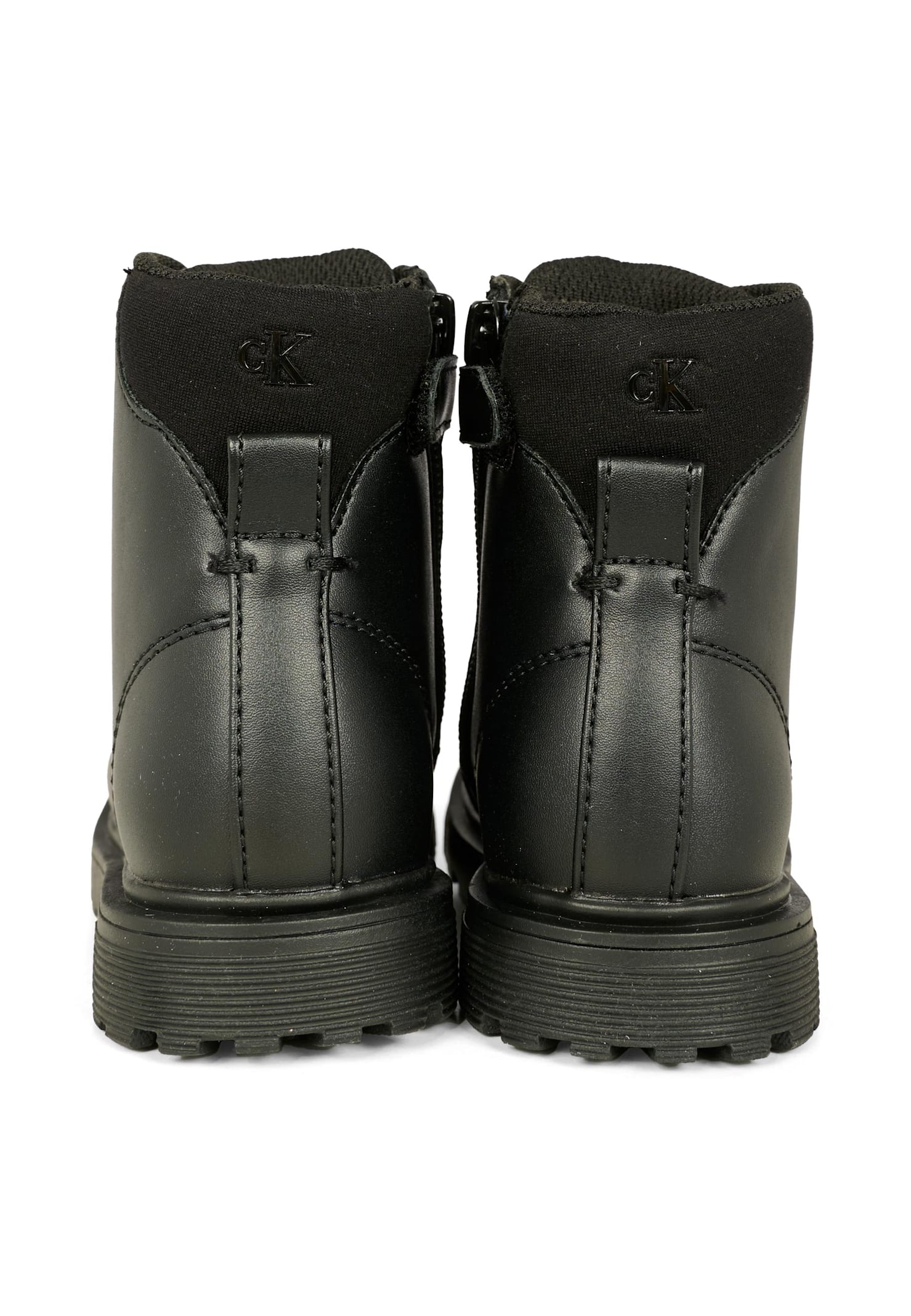 Calvin Klein Black Combat Boots For Kids With Logo In Black