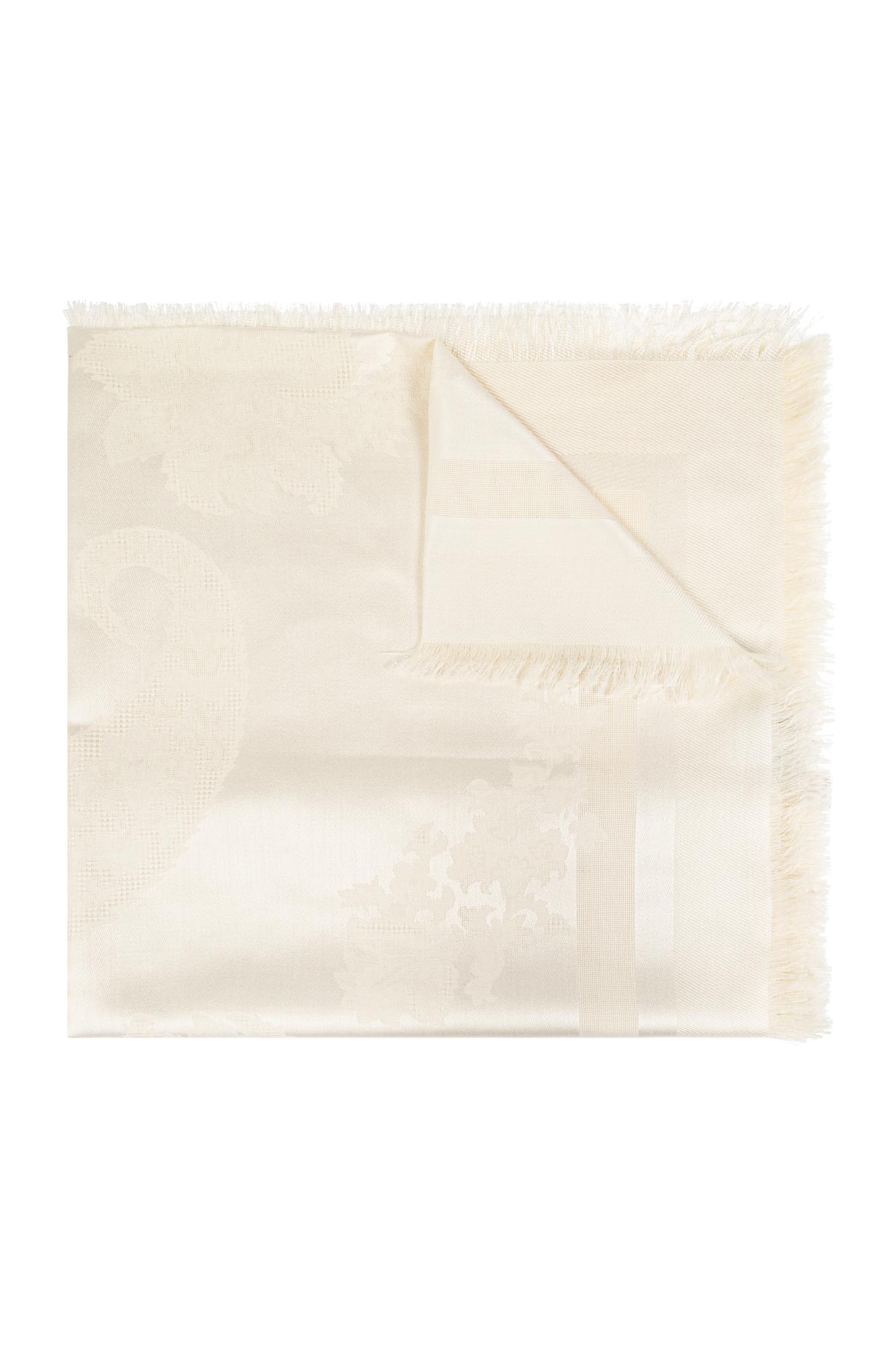 Shop Etro Patterned Frayed-edge Scarf In White