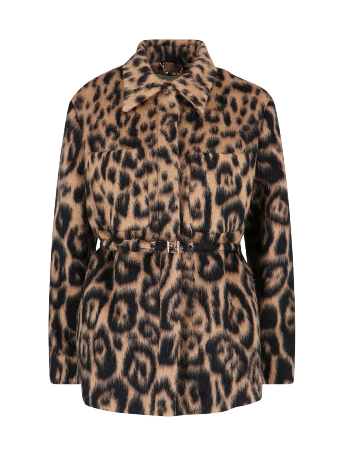 Fendi Animalier Jacket Coats And Trench Coats Beige In Animal Print