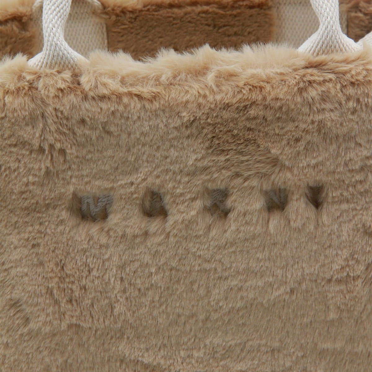 Marni Small Rectangular Basket Bag With Plush Faux Fur Fabric In Neutral