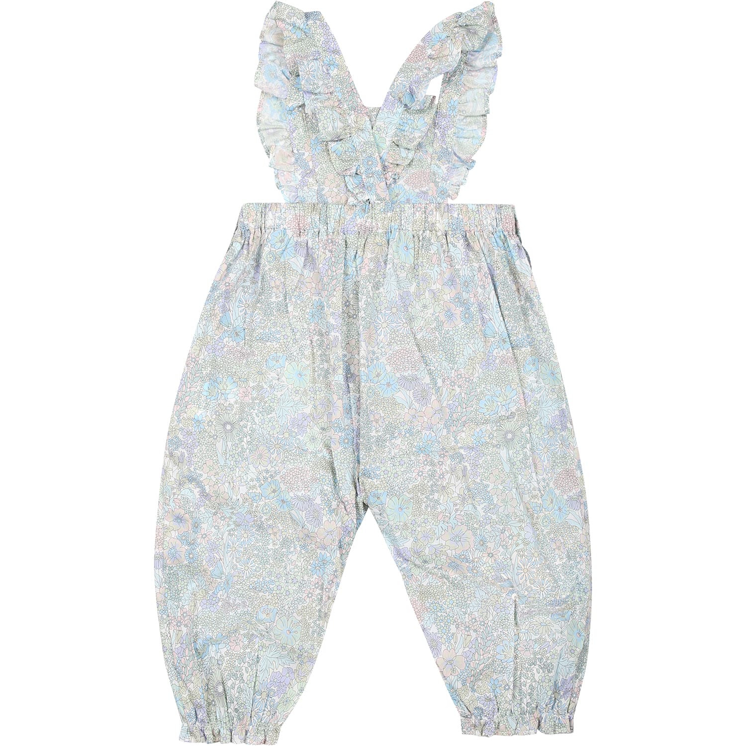 Shop Tartine Et Chocolat Light Blue Cotton Dungarees For Baby Girl With Floral Print