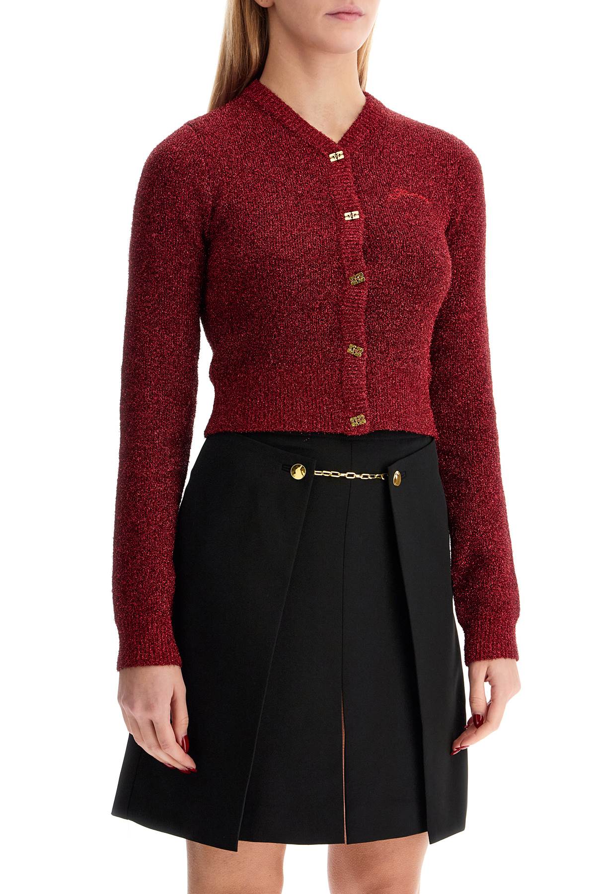 Shop Ganni Sparkling Cardigan In Racing Red (red)