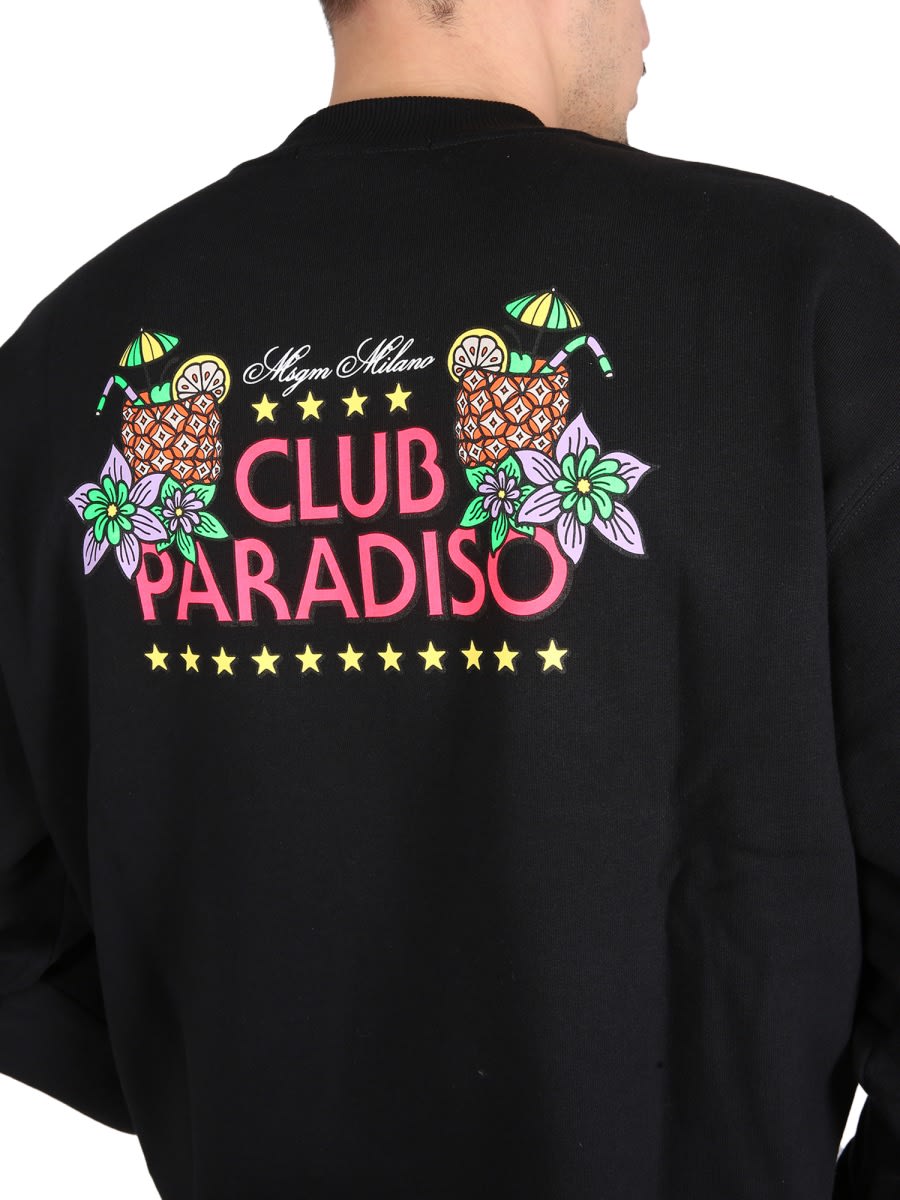 Msgm Black Sweatshirt With Front And Back Logo Print In Black