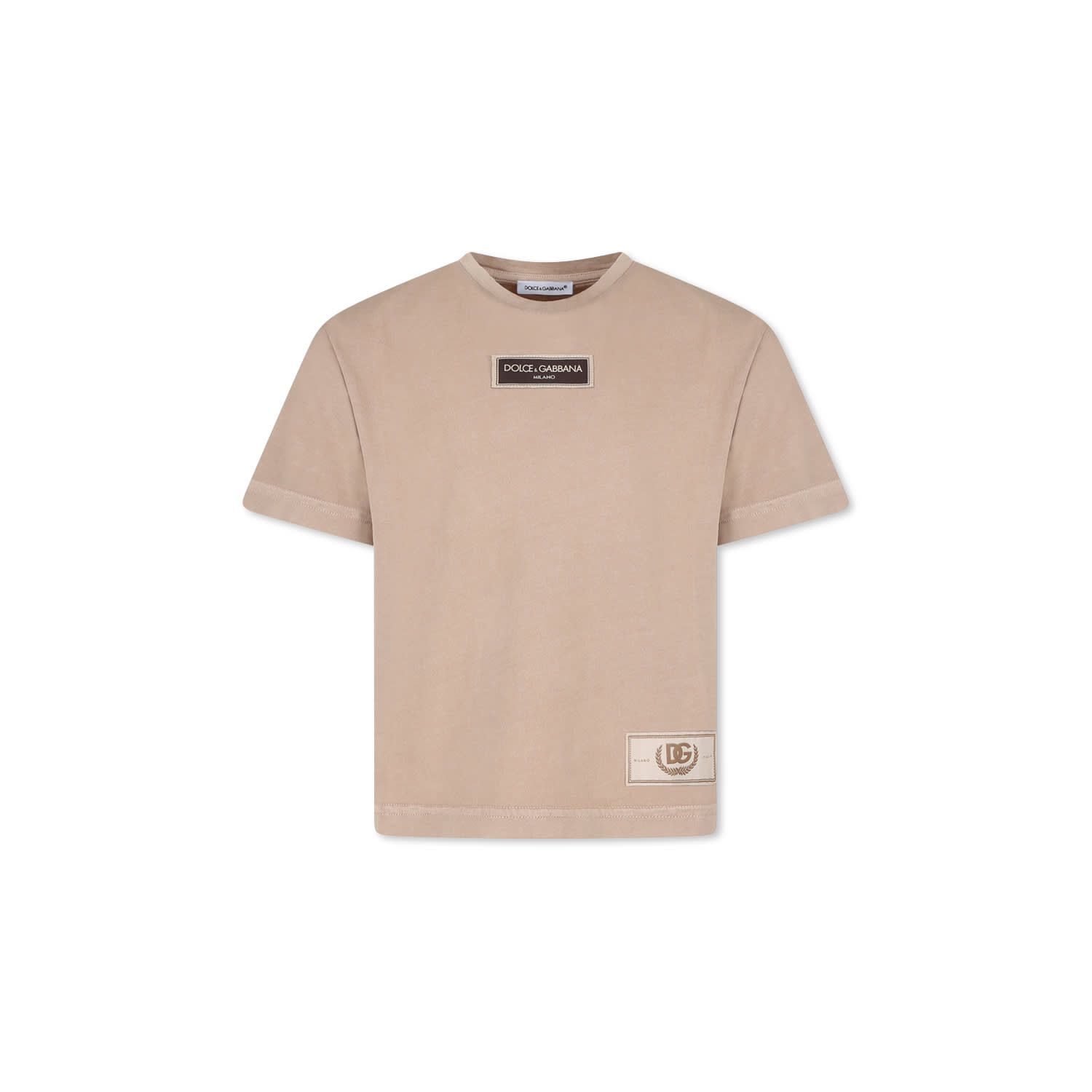 Shop Dolce & Gabbana Beige T-shirt For Boy With Logo