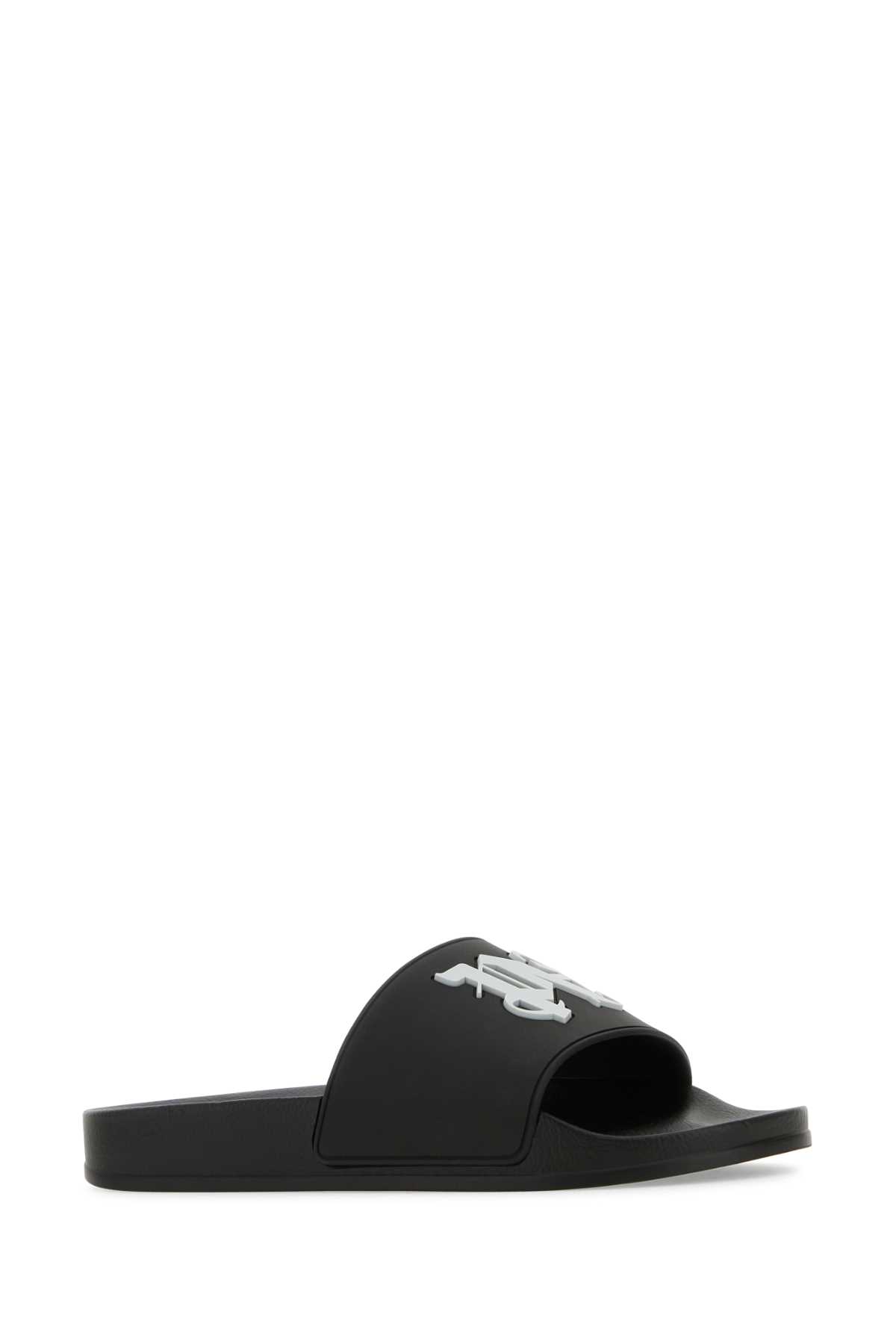 Shop Palm Angels Black Rubber Slippers In Blackligh