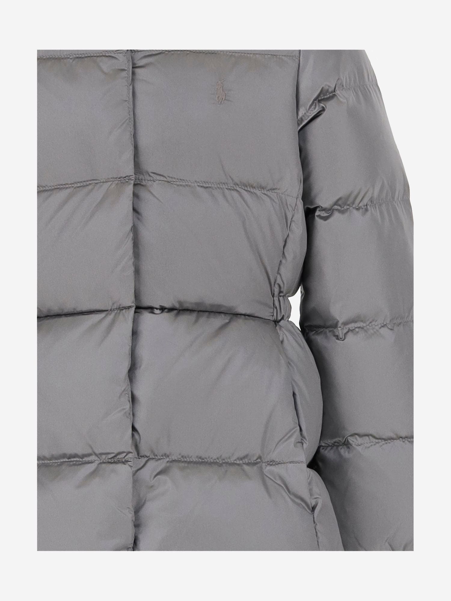 Polo Ralph Lauren Long Padded Down Jacket With Logo In Gray