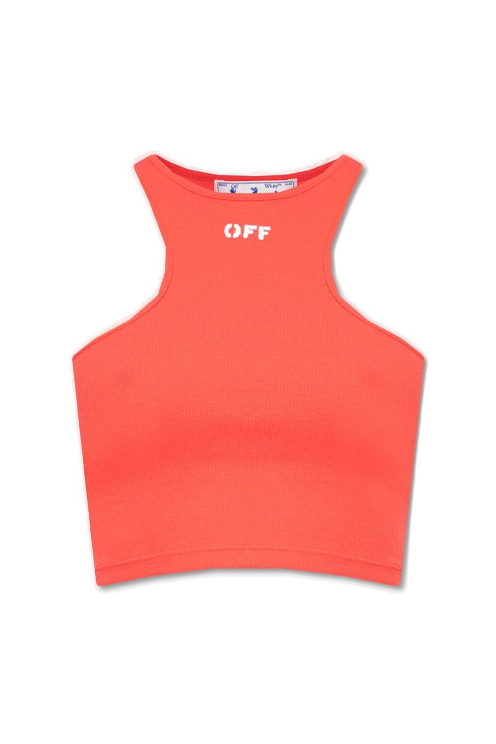 Off-White Ribbed Cropped Logo-printed Top