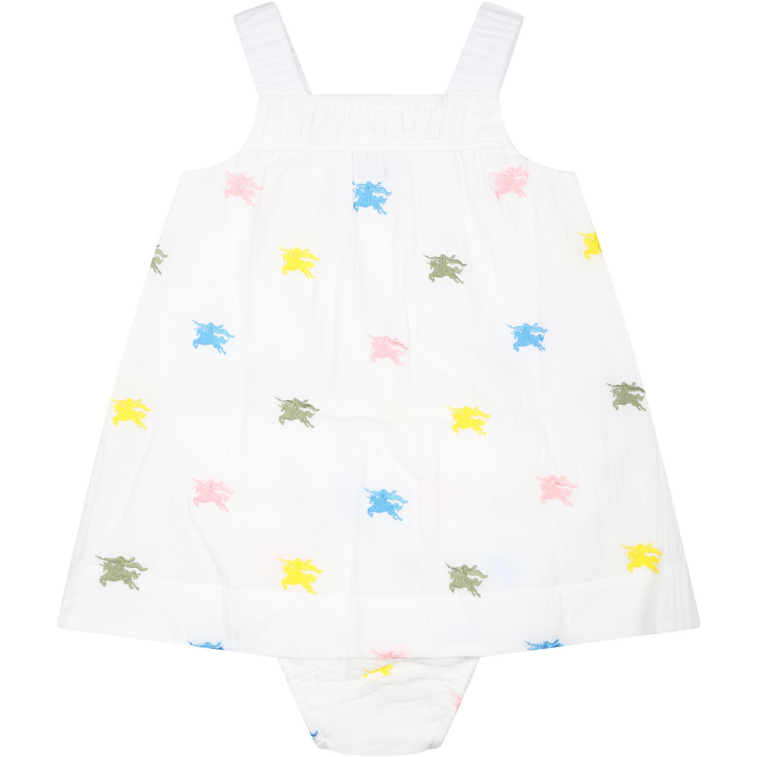 Shop Burberry White Dress For Baby Girl With Embroidery