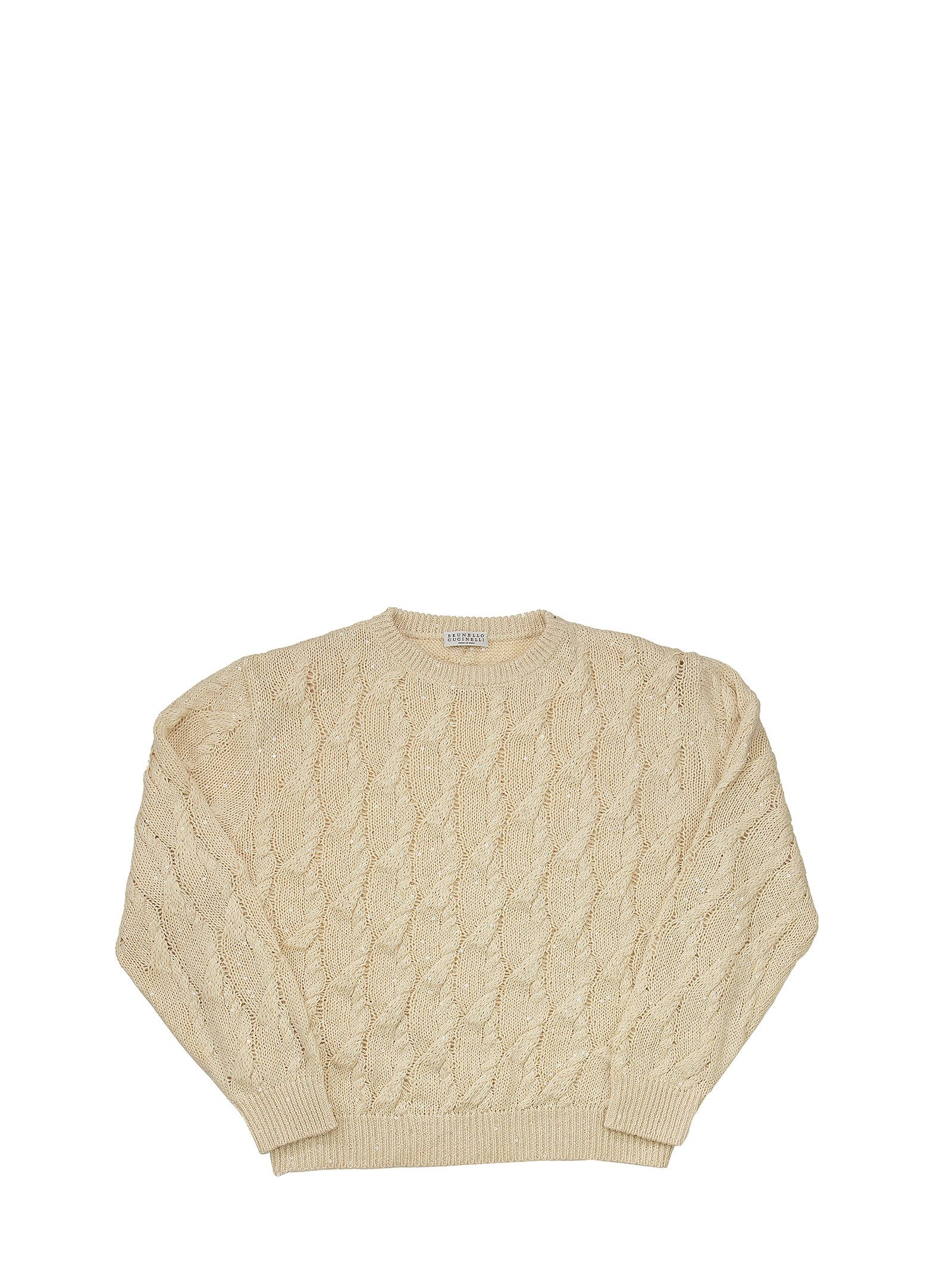 Brunello Cucinelli Lace-effect Cables Sweater In Linen And Silk Diamond Yarn