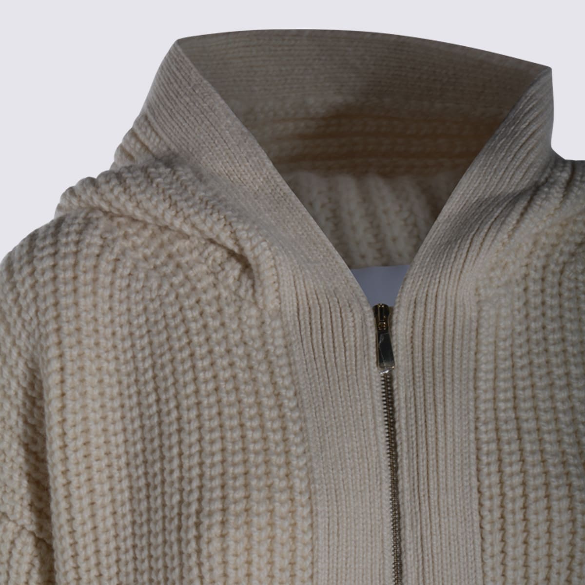 Malo Textured Knit Hooded Crewneck Sweater In White