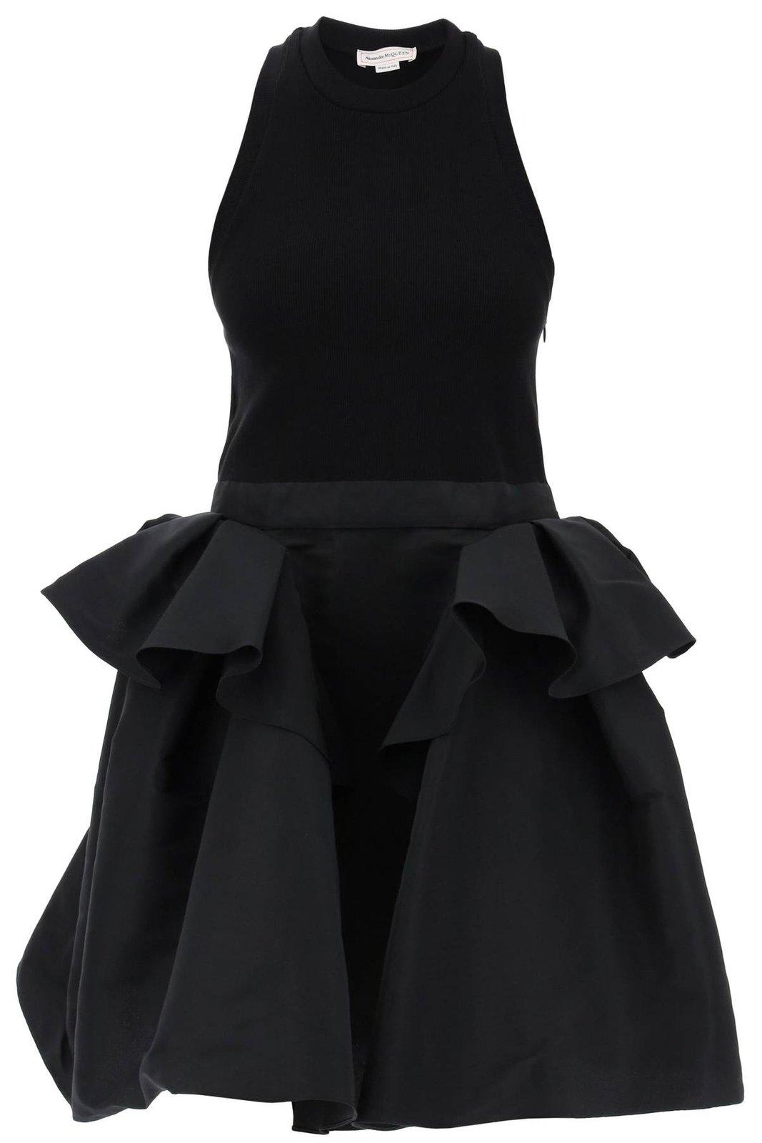 Shop Alexander Mcqueen Panelled Peplum Sleeveless Mini Dress In Black