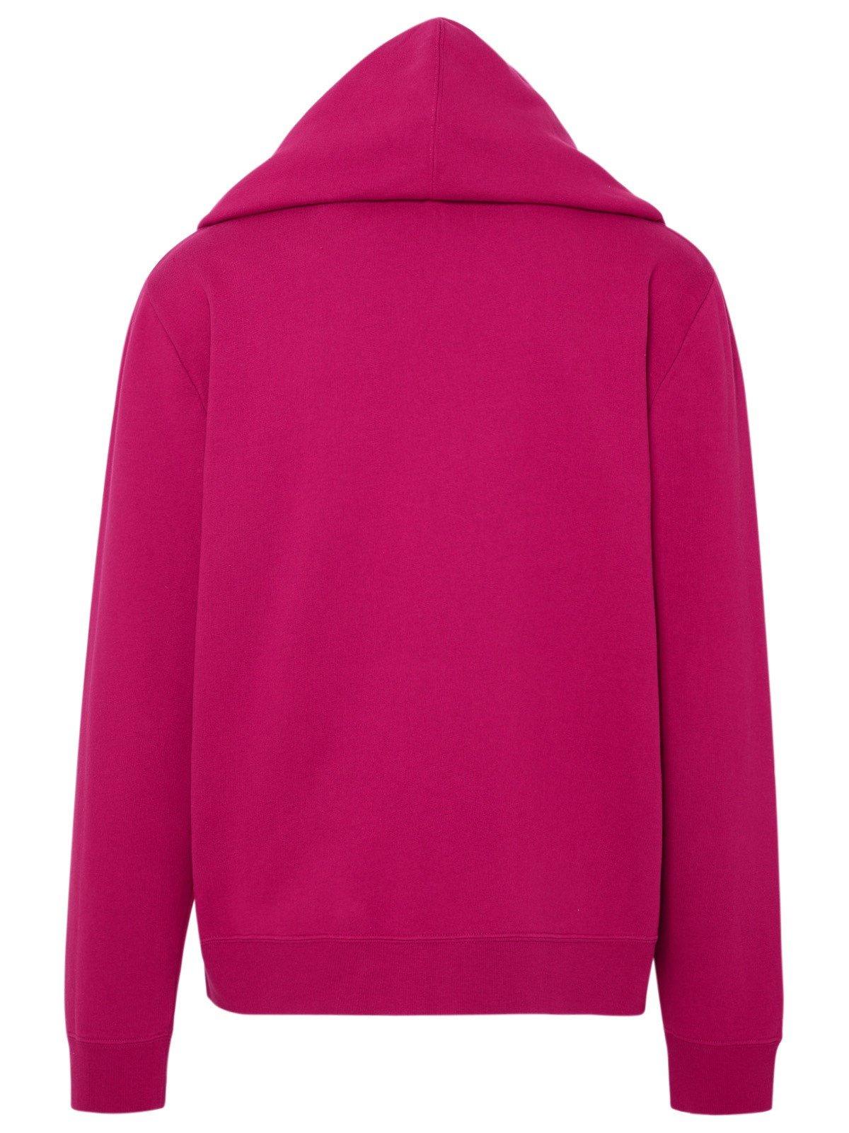 Shop Saint Laurent Logo Printed Drawstring Hoodie In Pink