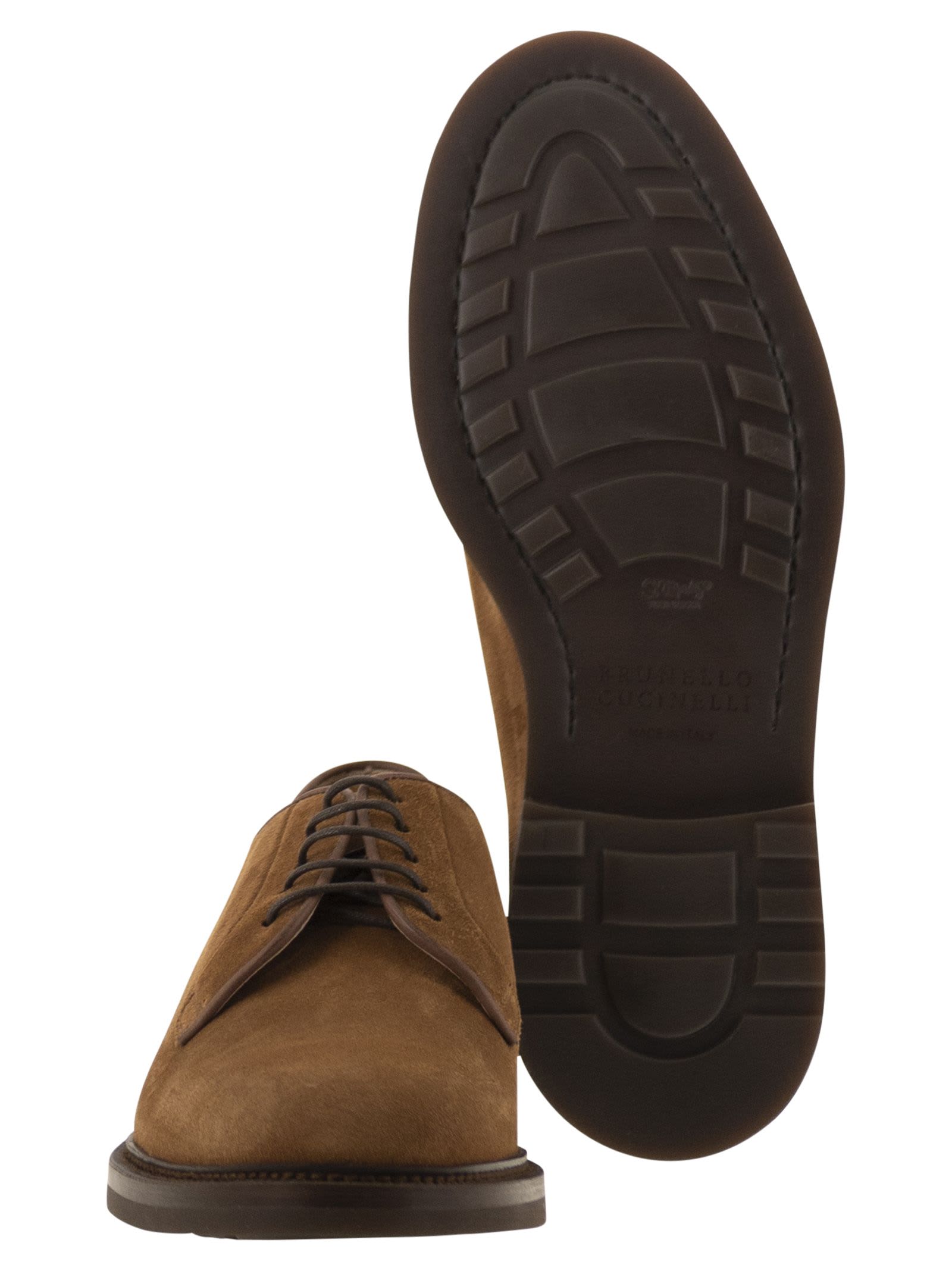 Shop Brunello Cucinelli Suede Derby In Hazelnut