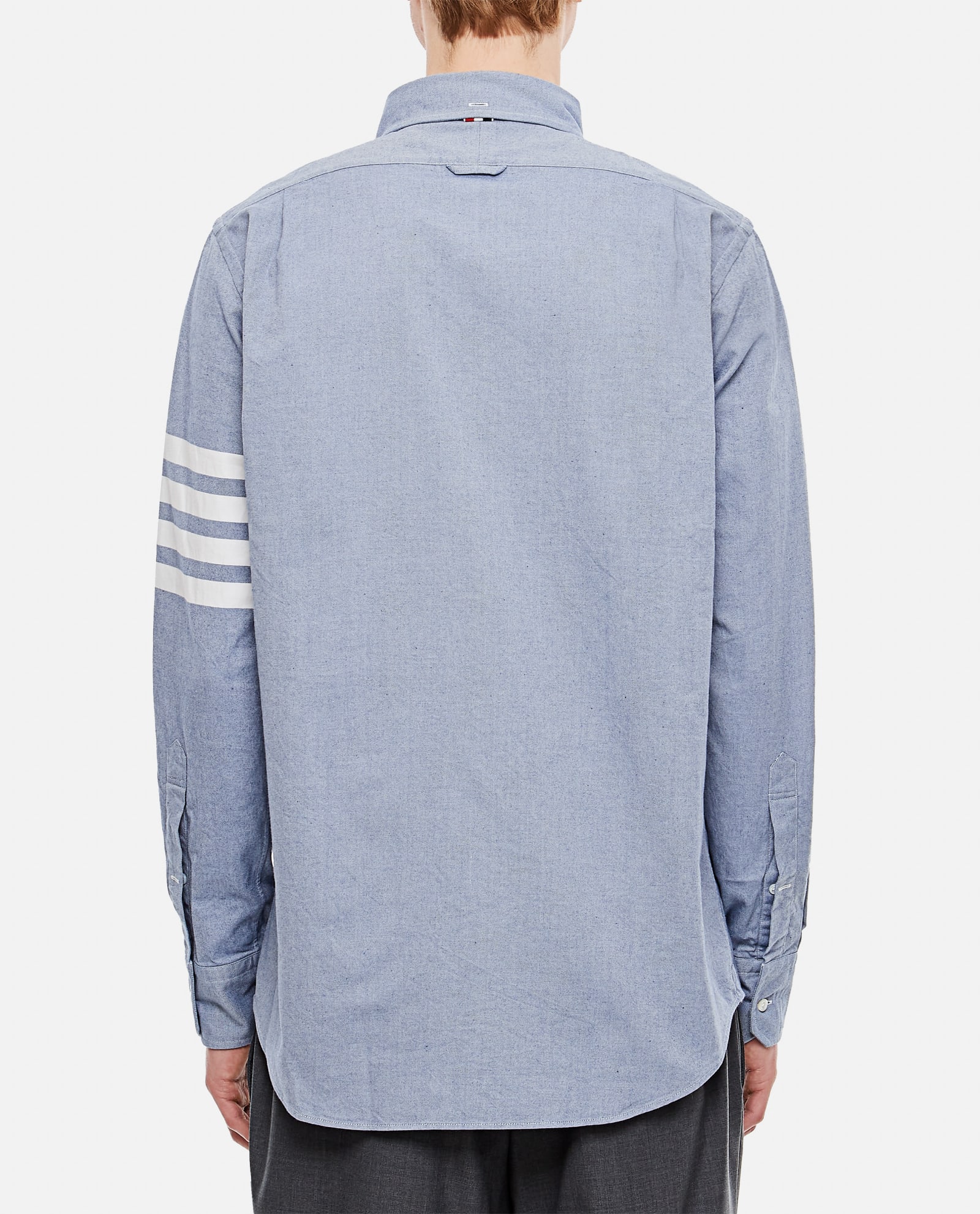 Shop Thom Browne Classic 4bars Cotton Shirt In Clear Blue