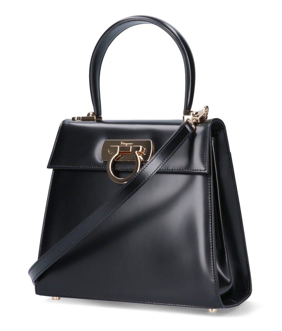 Shop Ferragamo Iconic Top Handle Shoulder Bag In Neroneronero