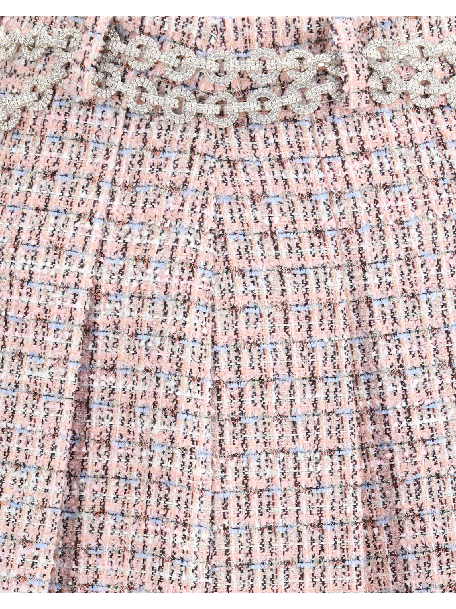 Self-portrait Boucle Pleated Mini Skirt Chain In Pink