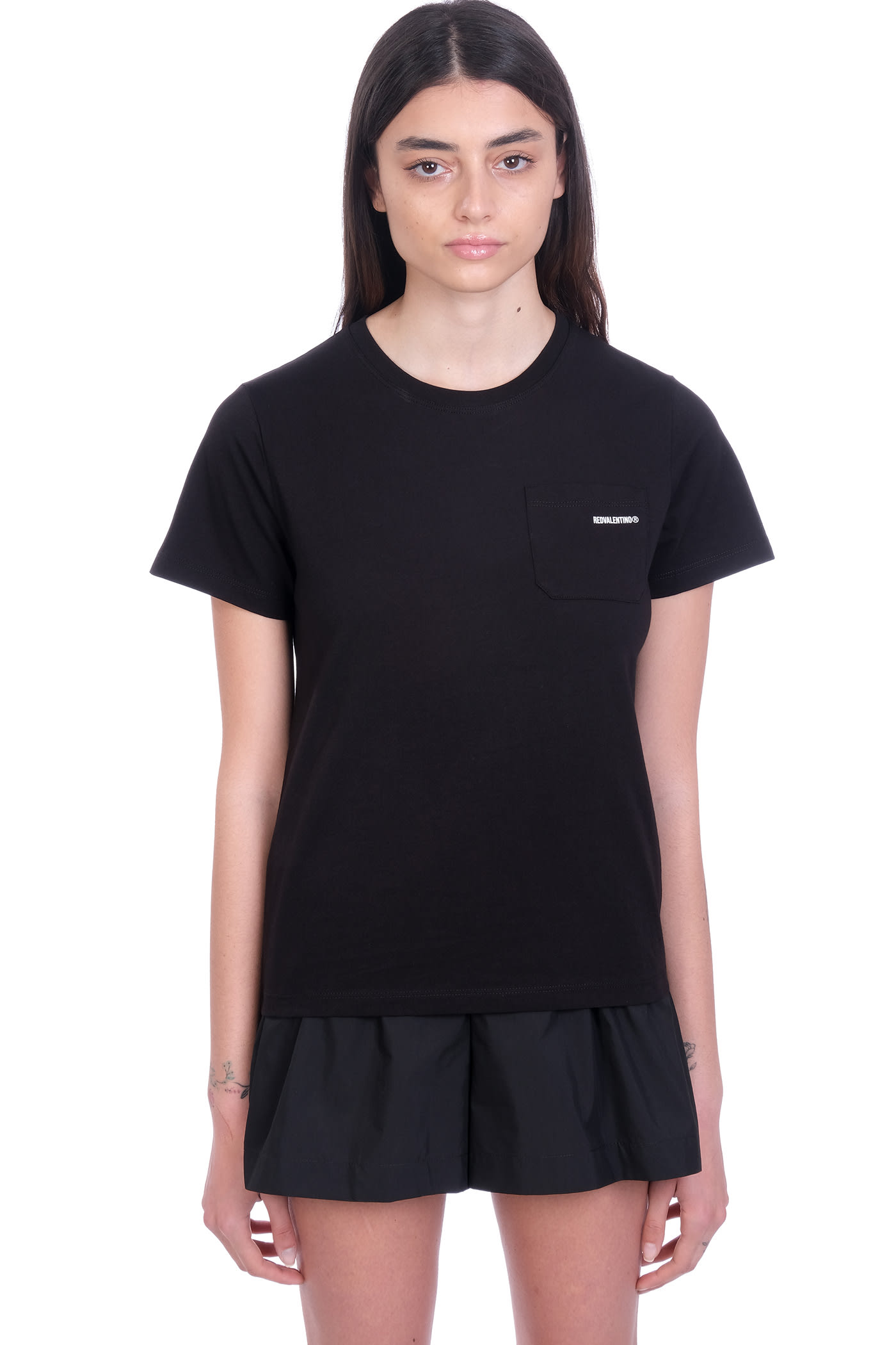 RED VALENTINO T-SHIRT IN BLACK COTTON,VR0MG10P5VP0NO