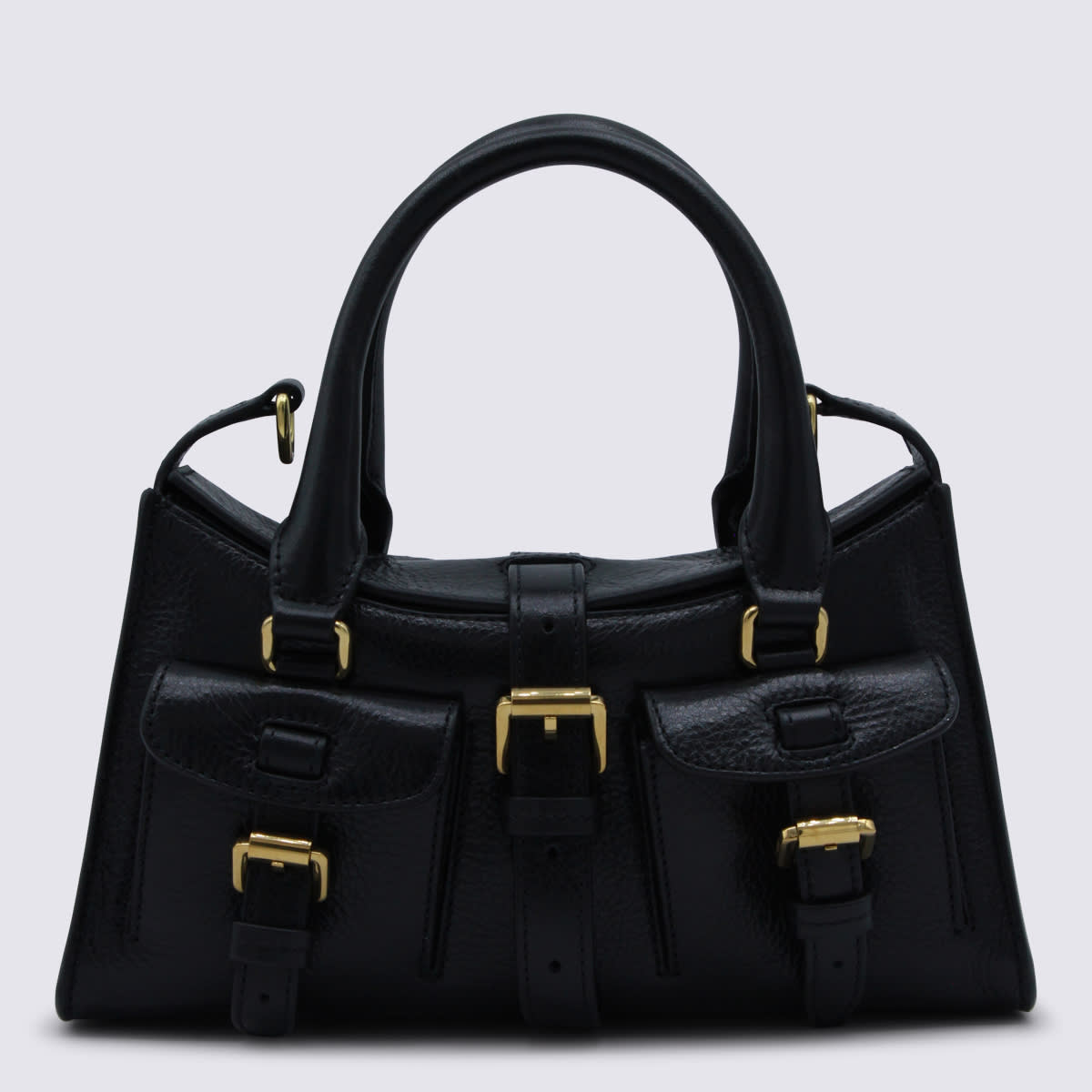Mulberry Black Leather Mini Roxanne High Shine Top Handle Bag In Black