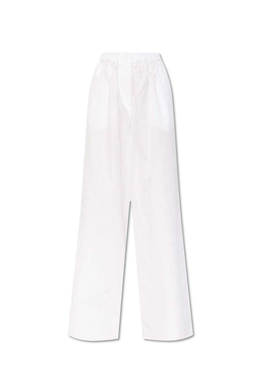 Max Mara Chenzia Wide Trousers In White Pinstriped Jacquard Cotton In White