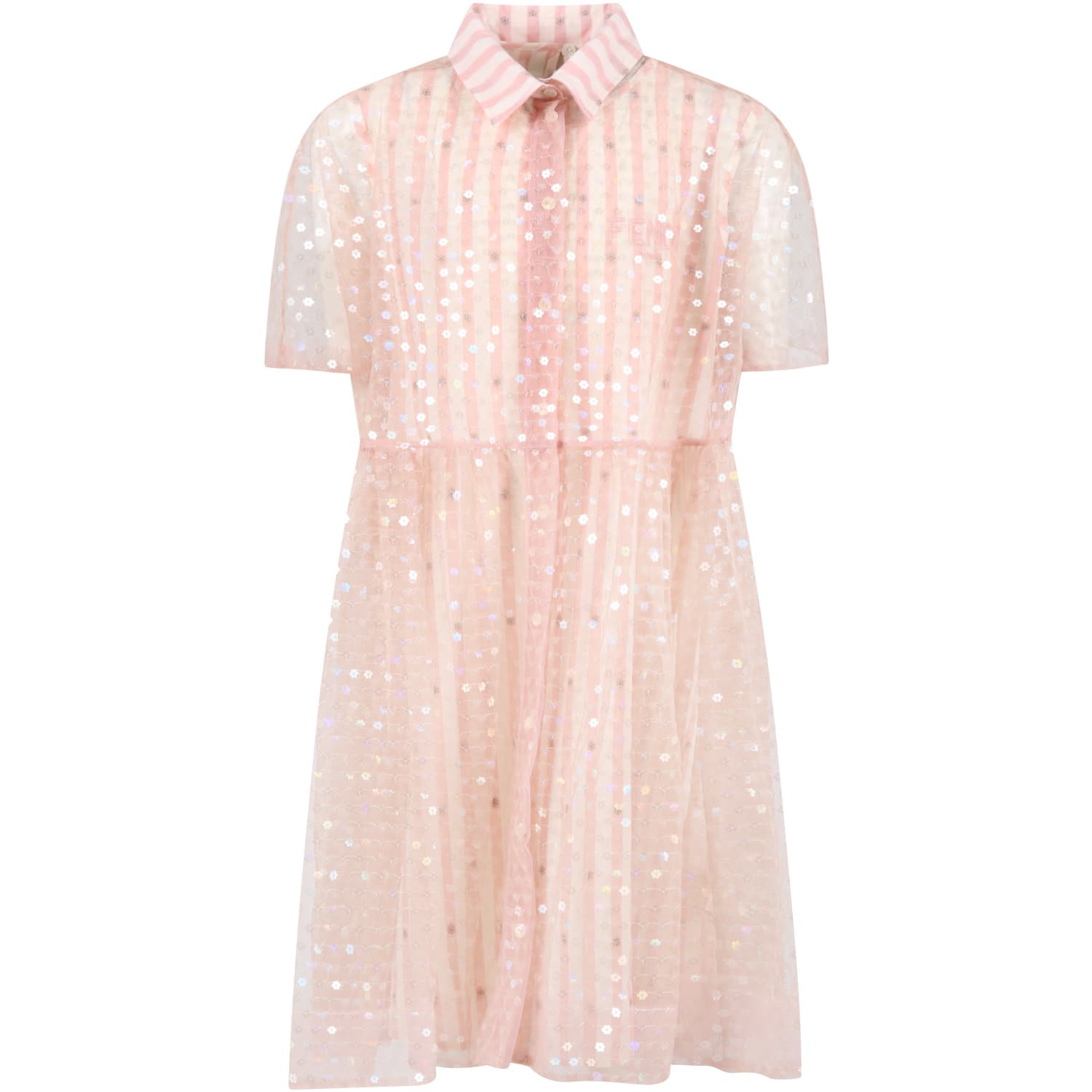 Fendi Pink Dress For Girl With Logo And Sequins