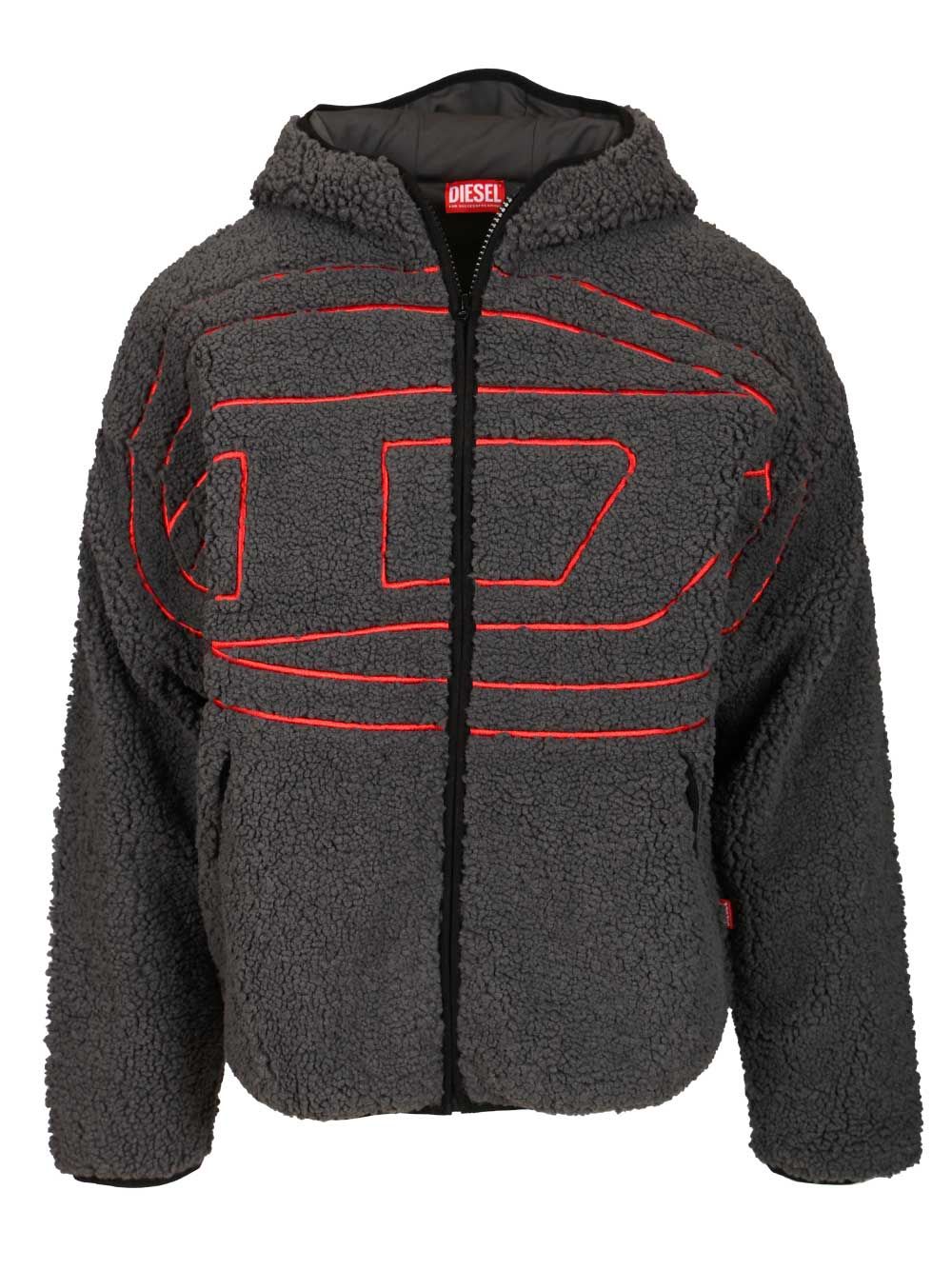Diesel S-zat Teddy Fleece Hooded Sweatshirt In Gray