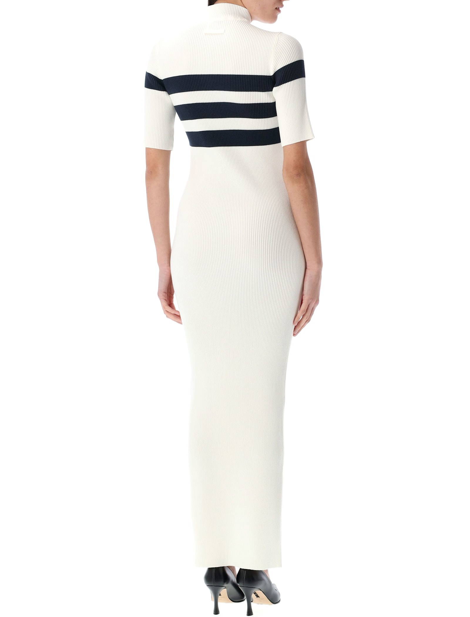 Jean Paul Gaultier Knitted Stripe Short Sleeve Dress In White
