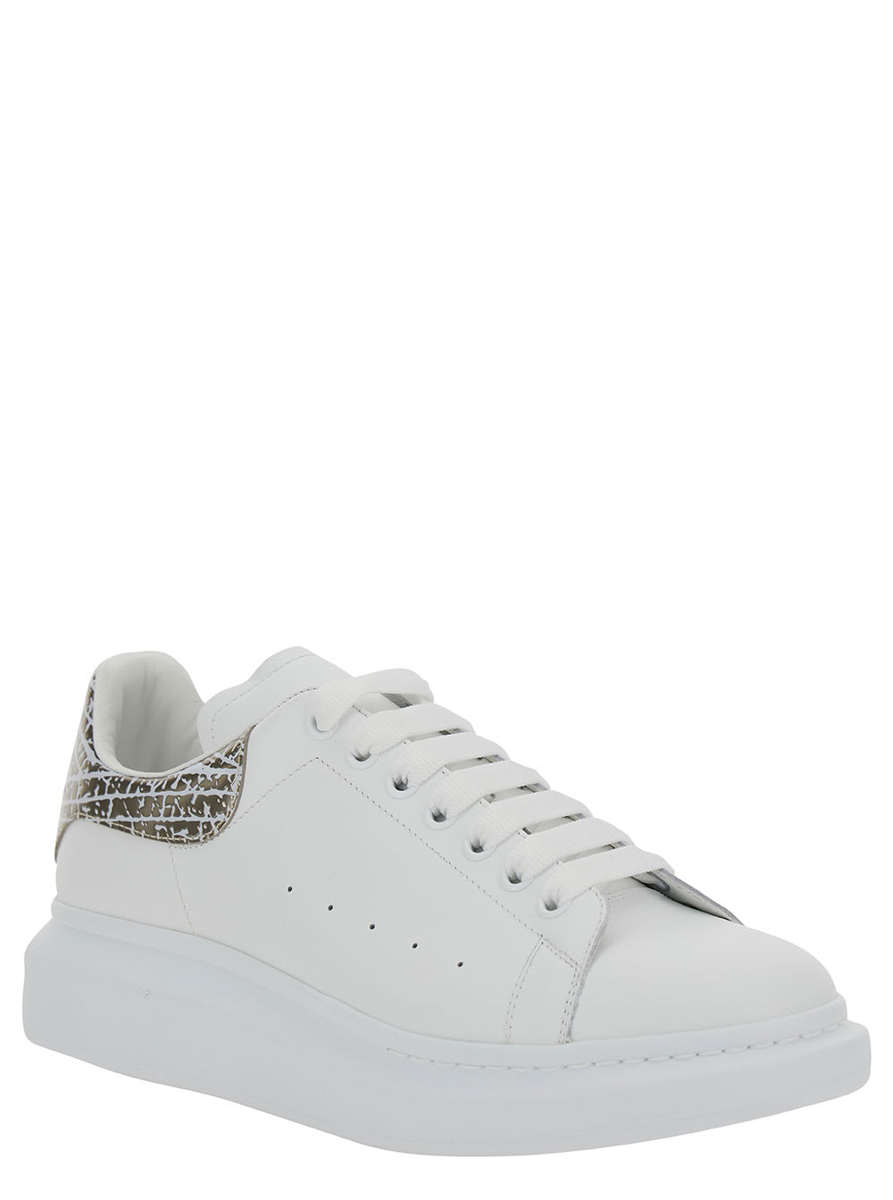 Shop Alexander Mcqueen White Low-top Sneakers With Chunky Sole And Metallic Heel Tab In Leather Man