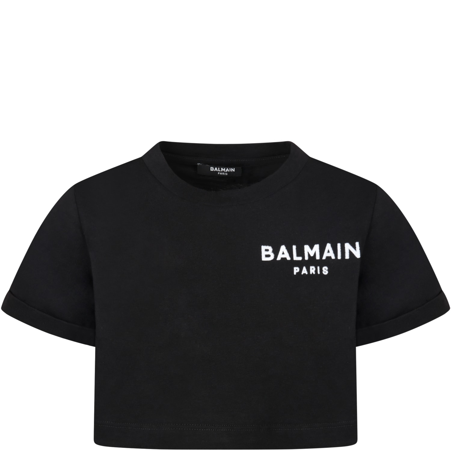 Balmain Black T-shirt For Girl With White Velvet Logo