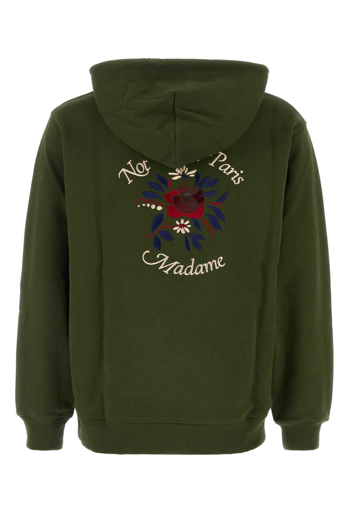 Shop Drôle De Monsieur Olive Green Cotton Slogan Fleurs Sweatshirt In Kaki