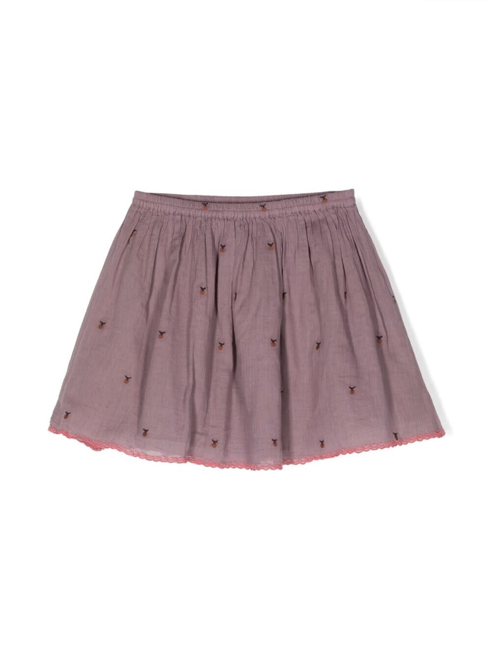 Shop Emile Et Ida Purple Mini-skirt With All-over Fruit Embroidery In Cotton Girl In Multicolor