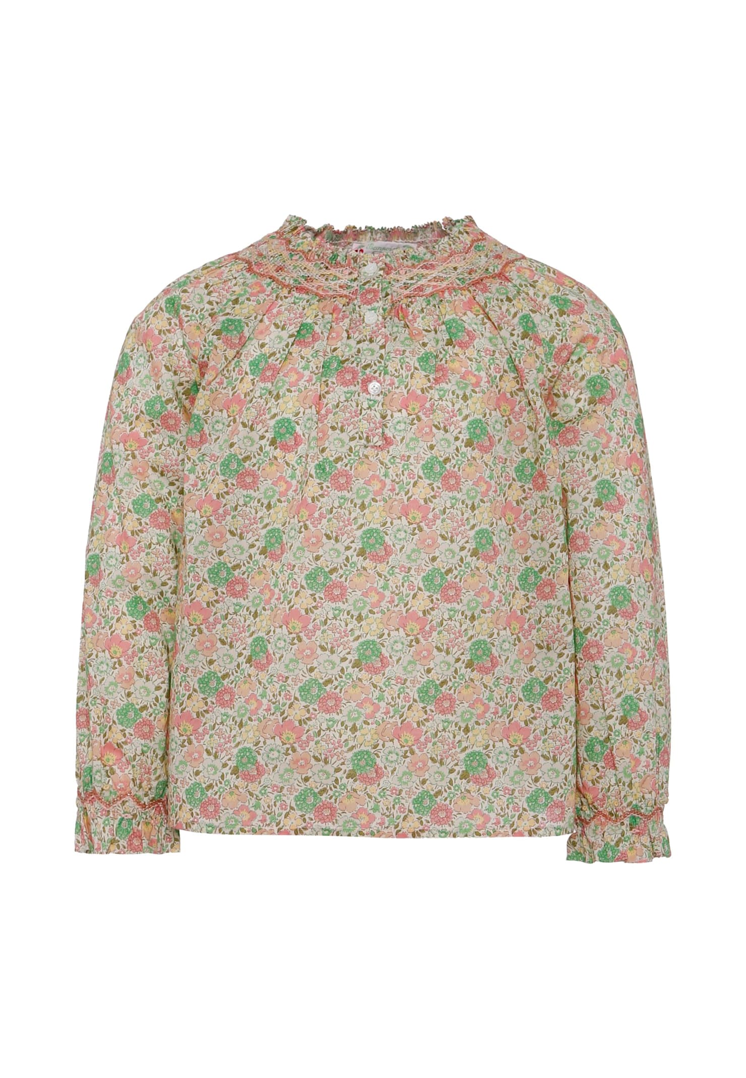 Bonpoint Multicolor Shirt For Girl With Floral Print In Brown